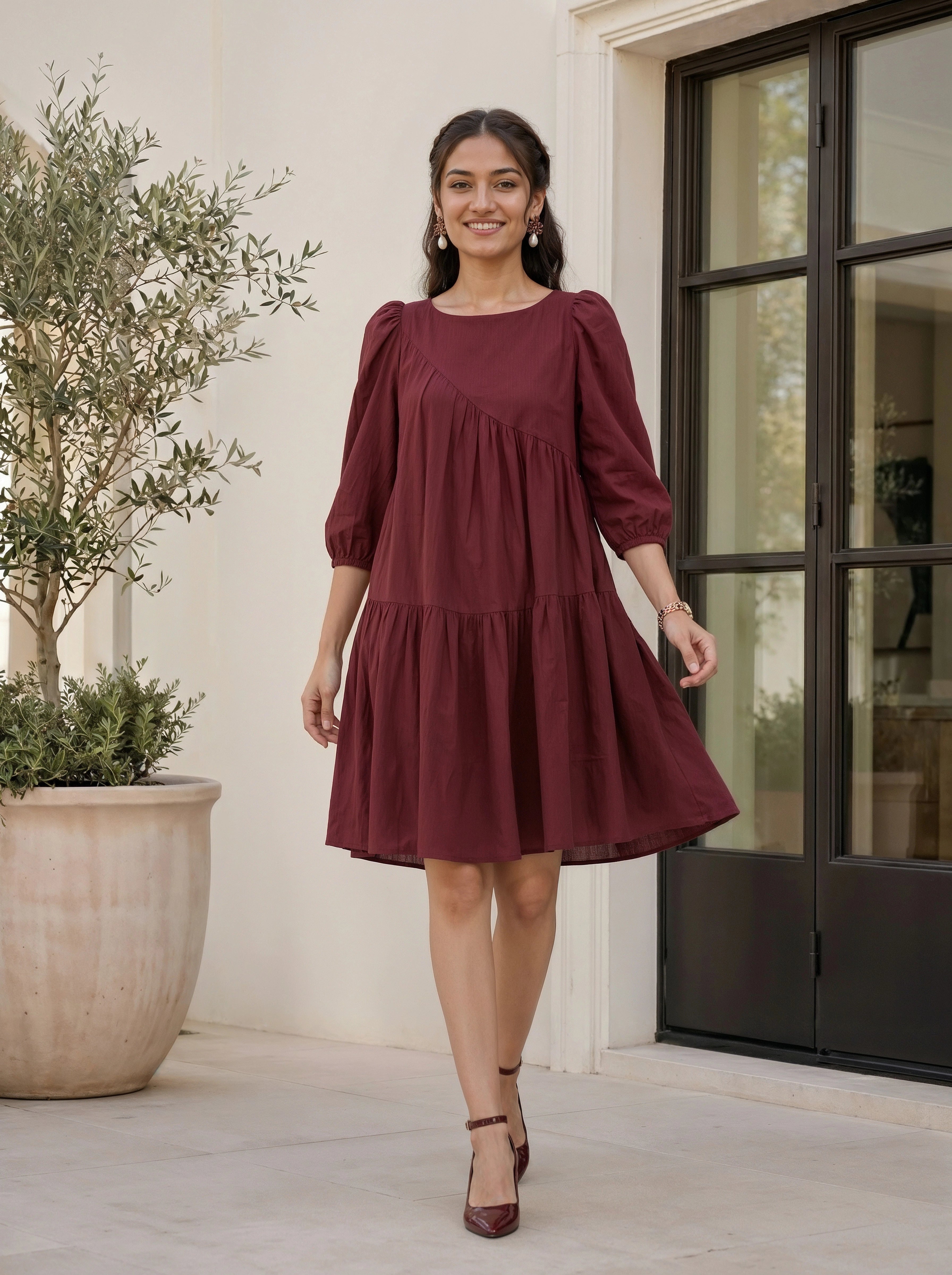 Wine Red Smock Mini Dress for Women – EverMore