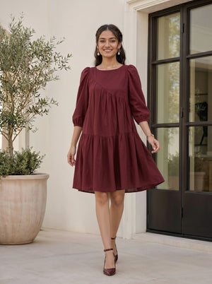 Wine Red Smock Mini Dress