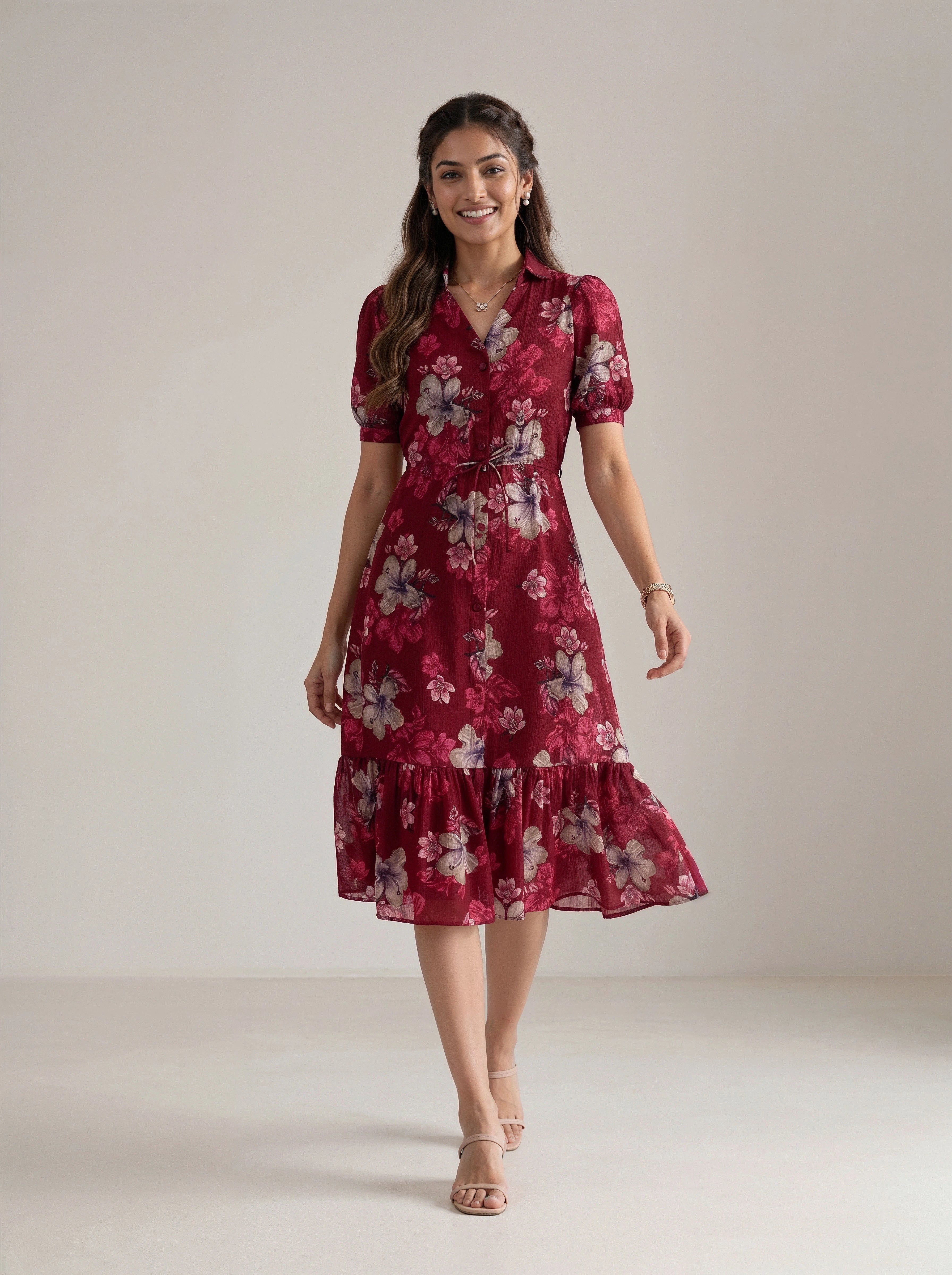 flare dress with collar Berry Floral Print Shirt Fit & for Women – EverMore addprice10 NEW DOLCE & GABBANA over pattern Color:Mahagony