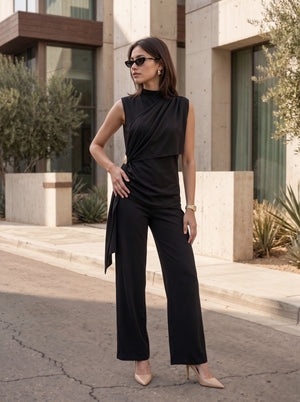 Black Draped Sleeveless Co-Ord Set