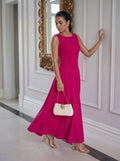 Pink Maxi Dress with Sleeveless Flared Silhouette