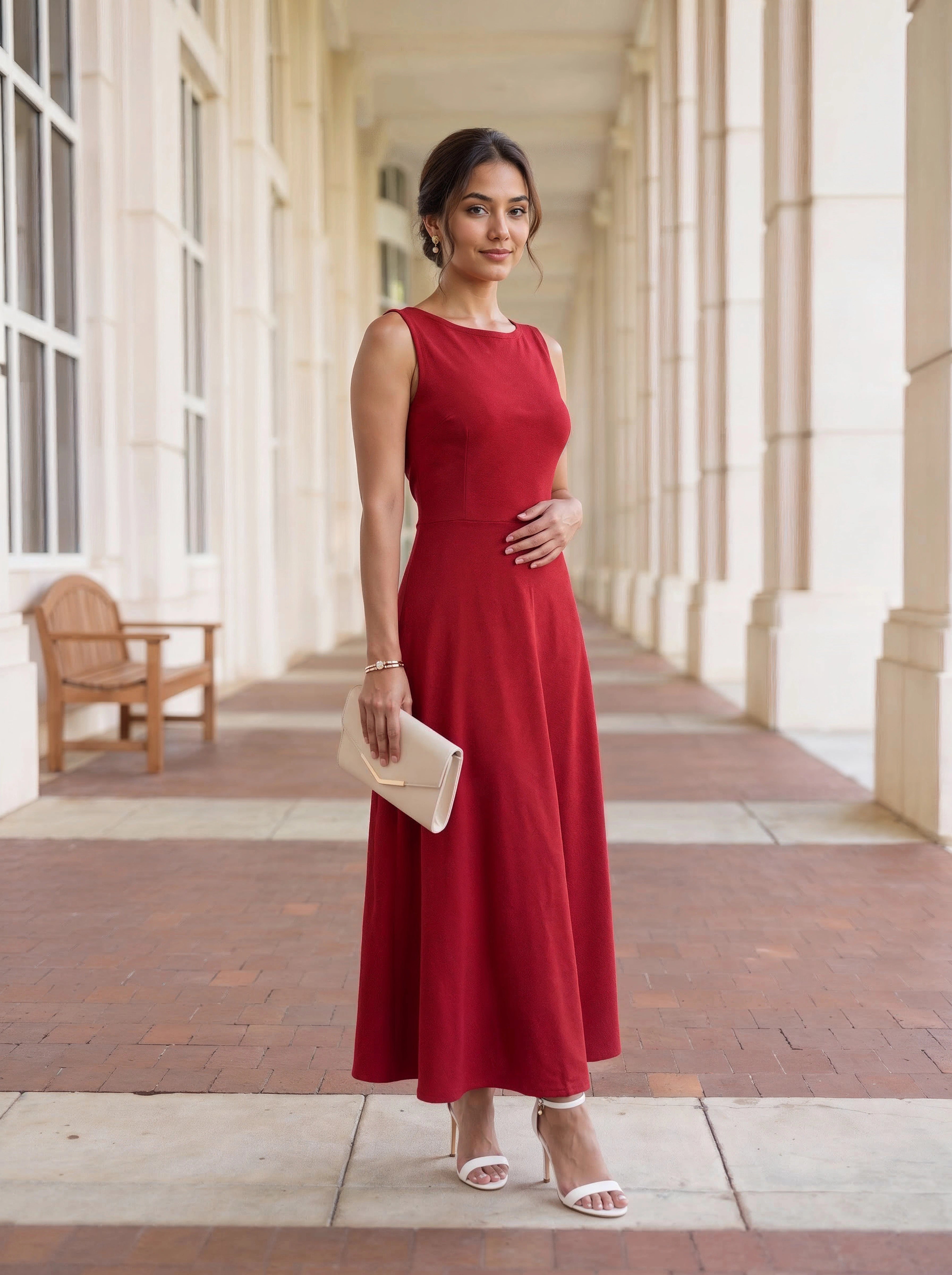 Red Sleeveless Flared Maxi Dress