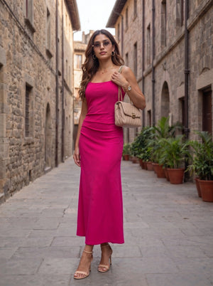 Pink Strappy Ruched Dress