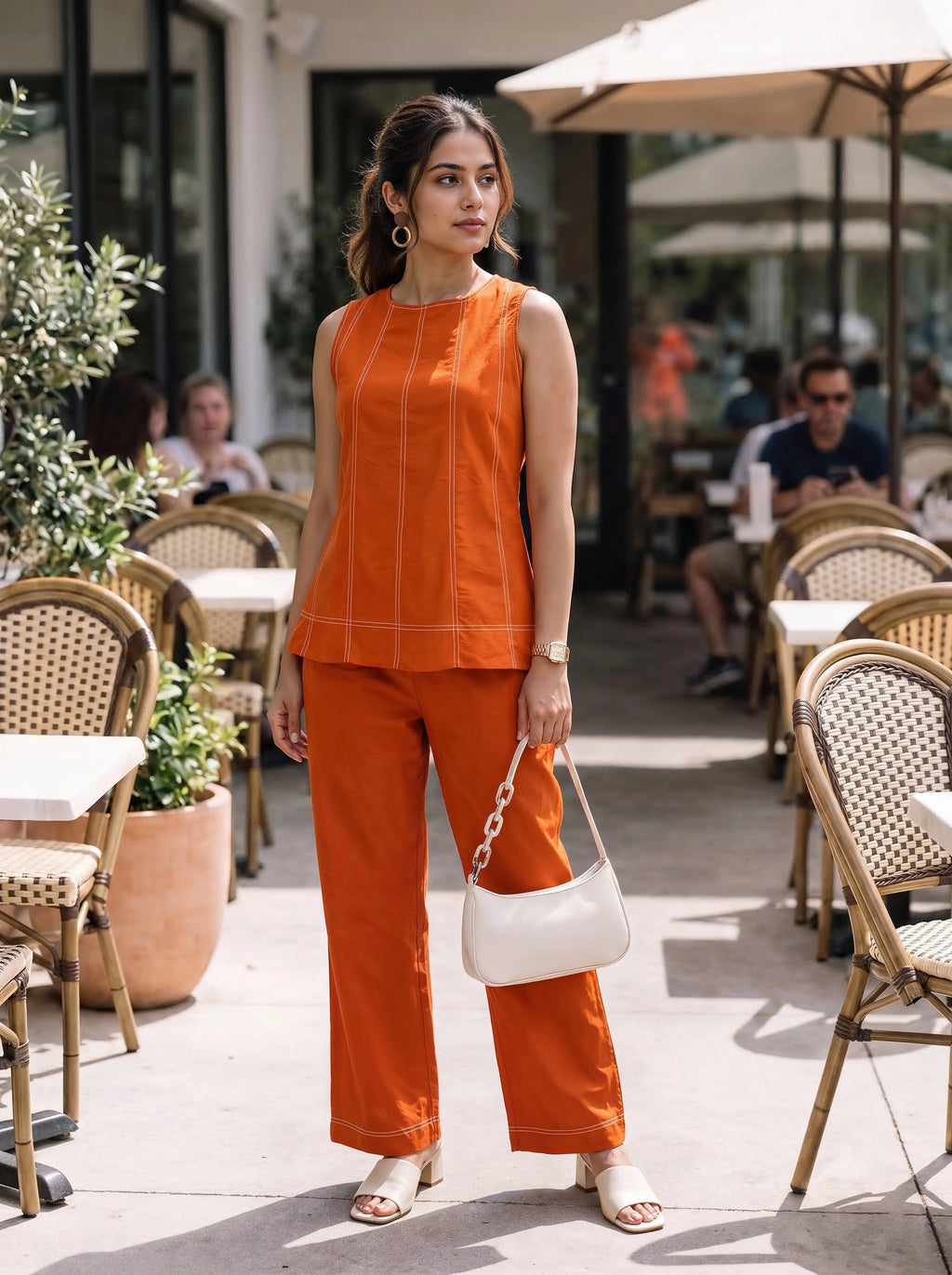 Orange Contrast Stitch Co-Ord Set