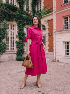 Pink Belted Shirt Dress with Tie-Waist Detail