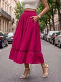 Pink Gathered A-Line Midi Skirt