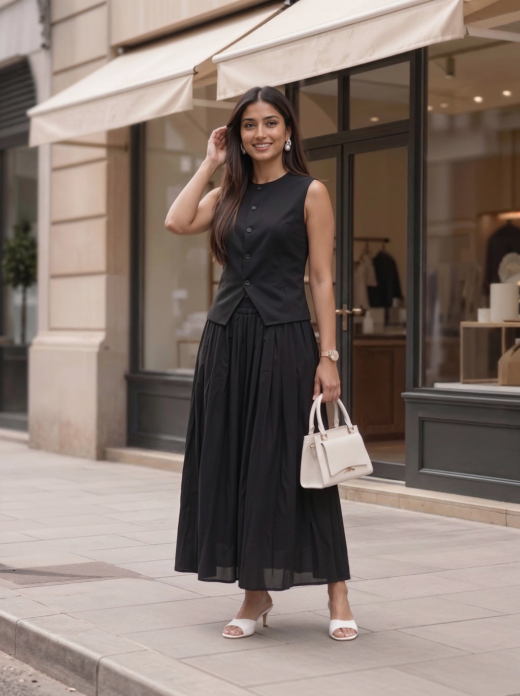 Black Sleeveless Button Front Co-Ord Set