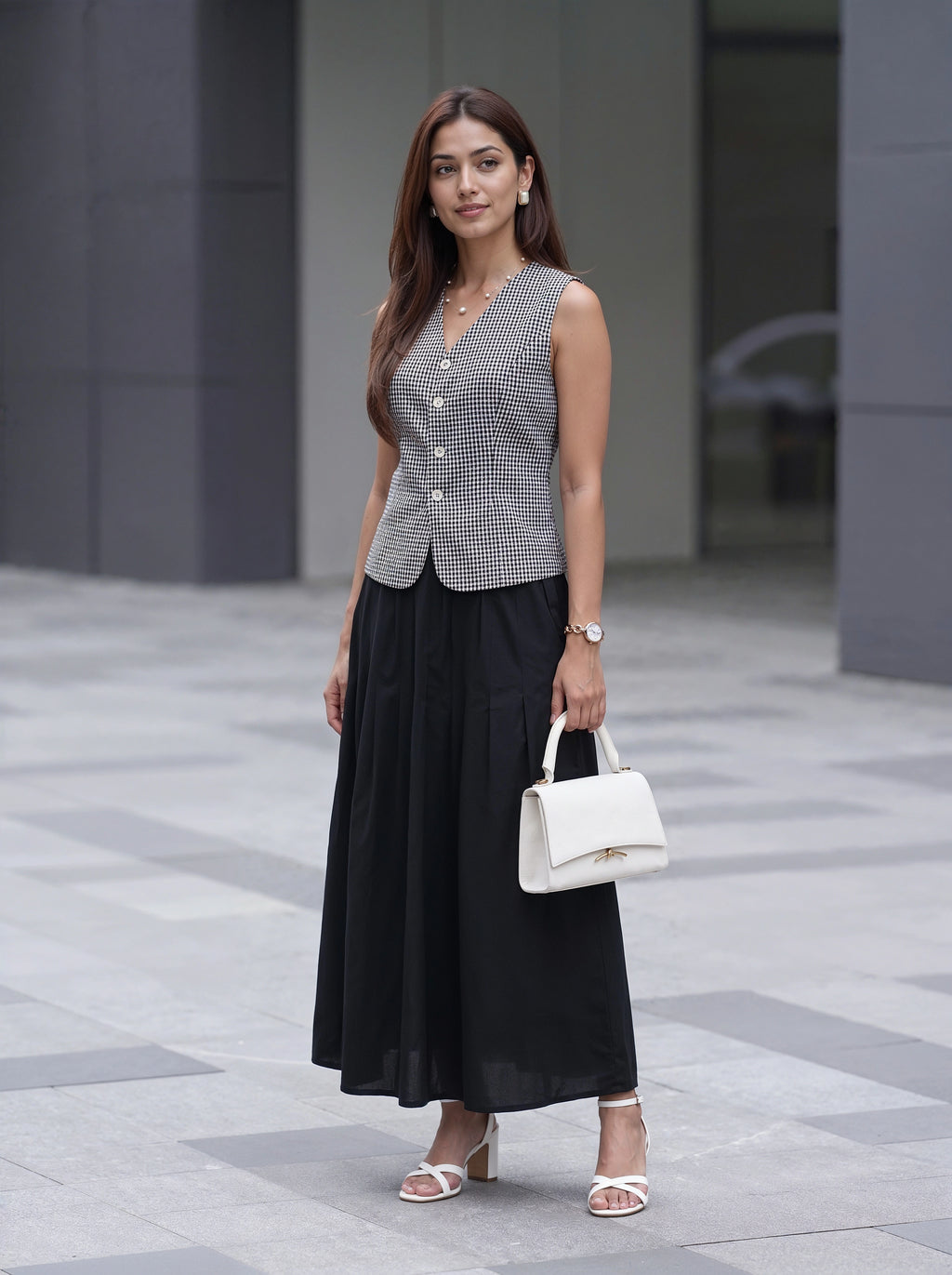 Black & White Checked Sleeveless Co-Ord Set