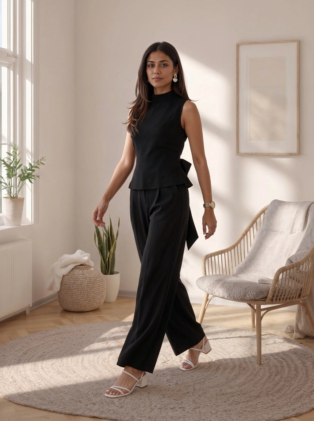 Black Sleeveless Bow Back Co-Ord Set