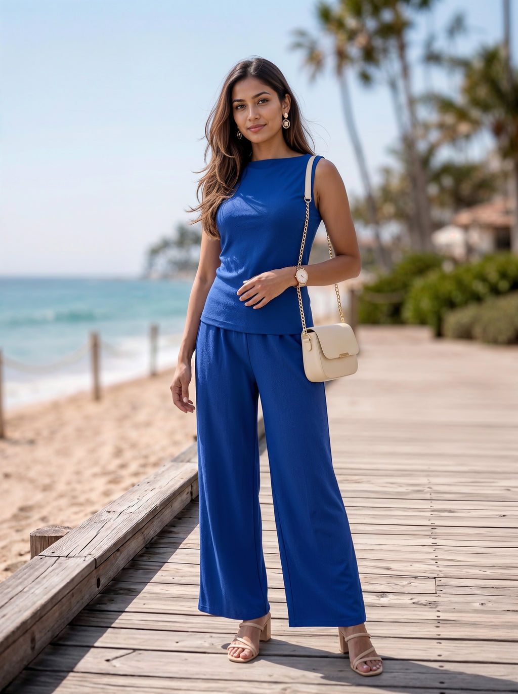 Royal Blue Sleeveless Bow Back Co-Ord Set