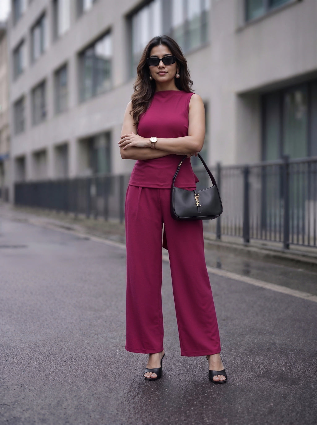 Wine Sleeveless Bow Back Co-Ord Set