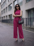 Wine Sleeveless Bow Back Co-Ord Set