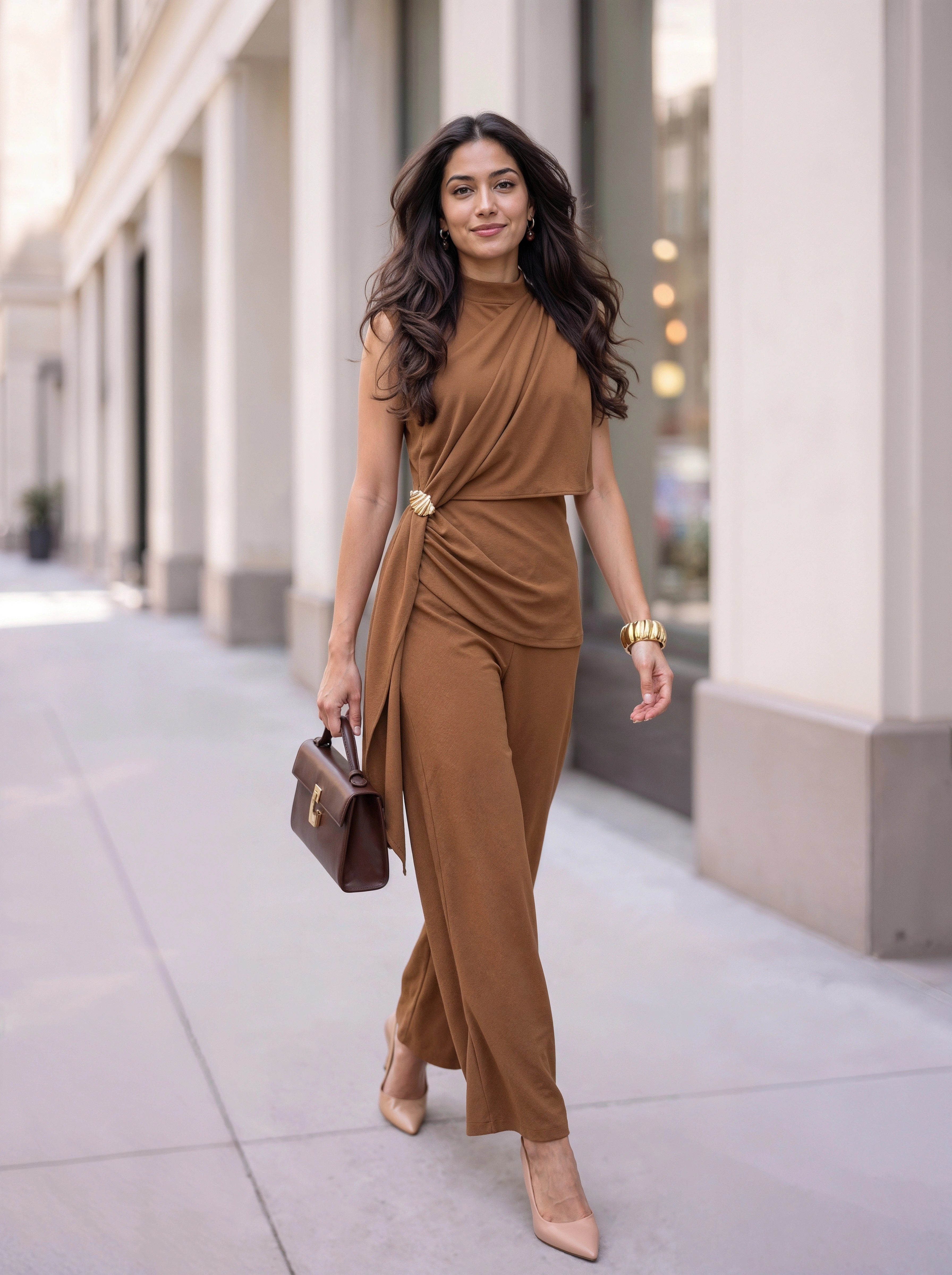 Mocha Draped Sleeveless Co-Ord Set