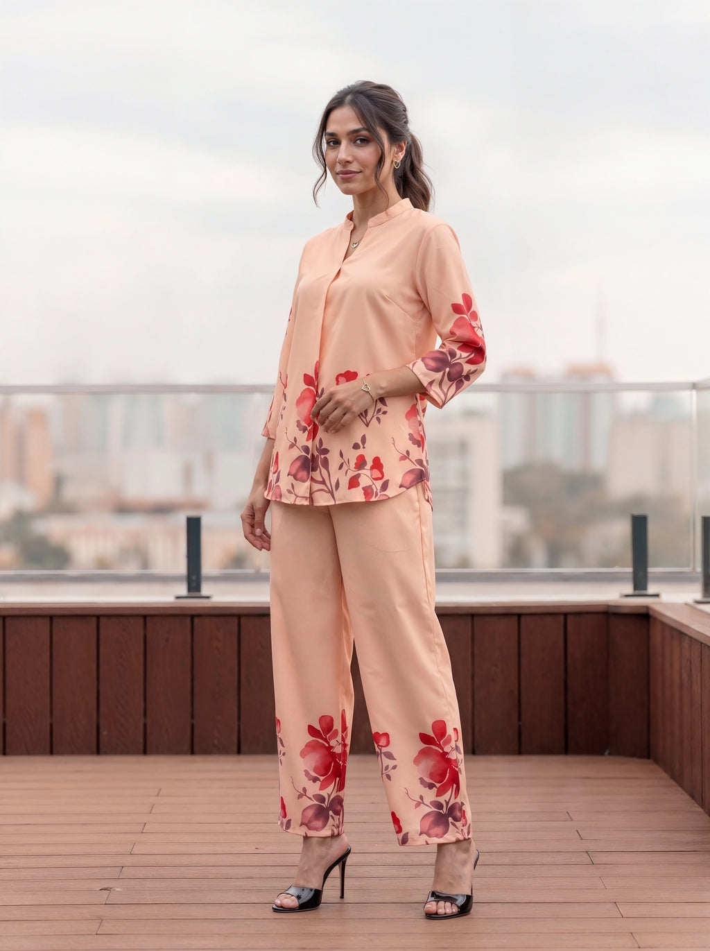 Peach Floral Printed Co-Ord Set