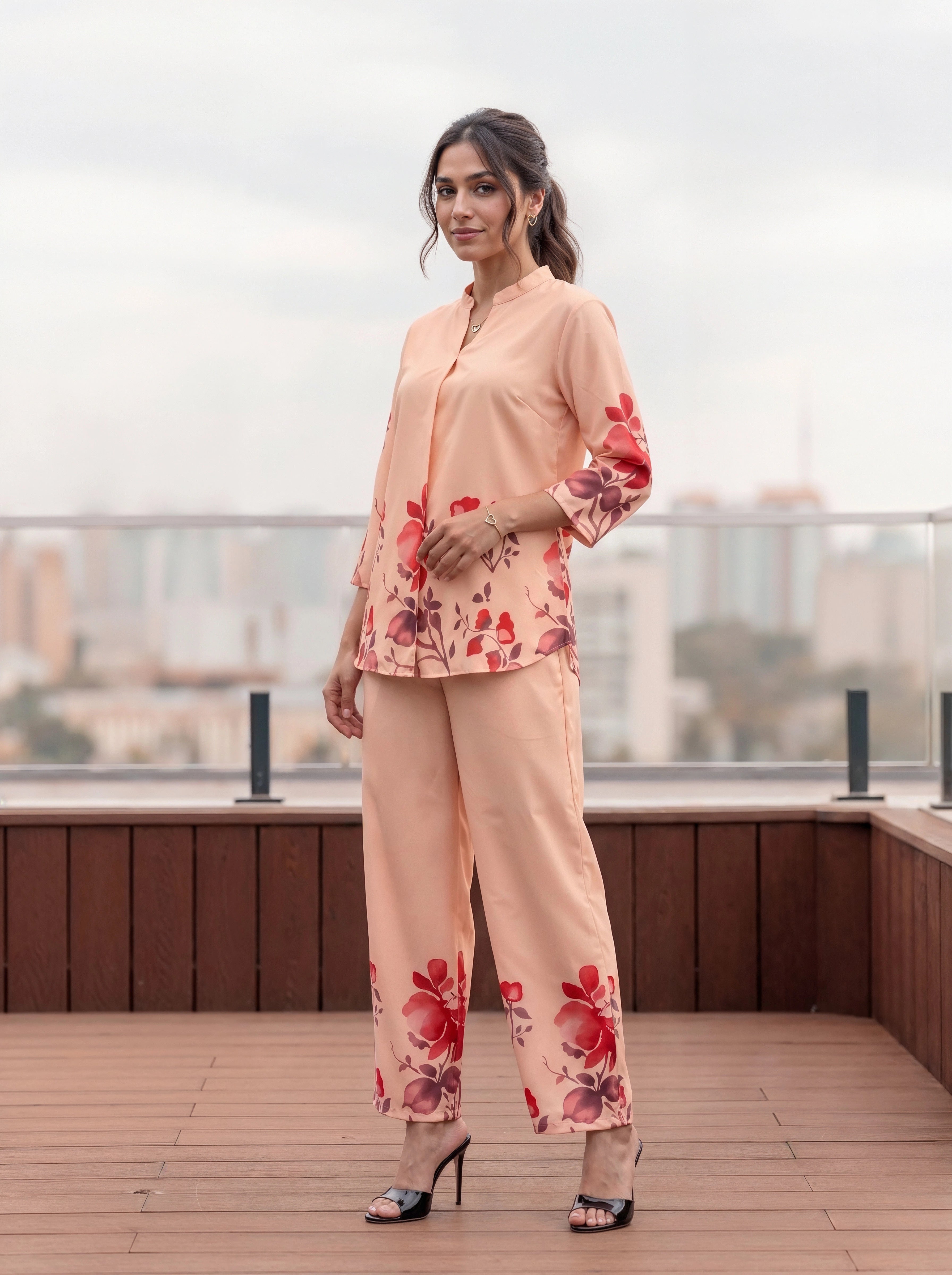 Peach Floral Printed Co-Ord Set