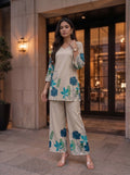 Beige Blue Floral Printed Co-Ord Set