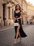 Black Ruched Cut-Out Slit Maxi Dress
