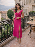 Fuchsia Ruched Cut-Out Slit Maxi Dress