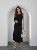 Black One-Shoulder Ruched Maxi Dress