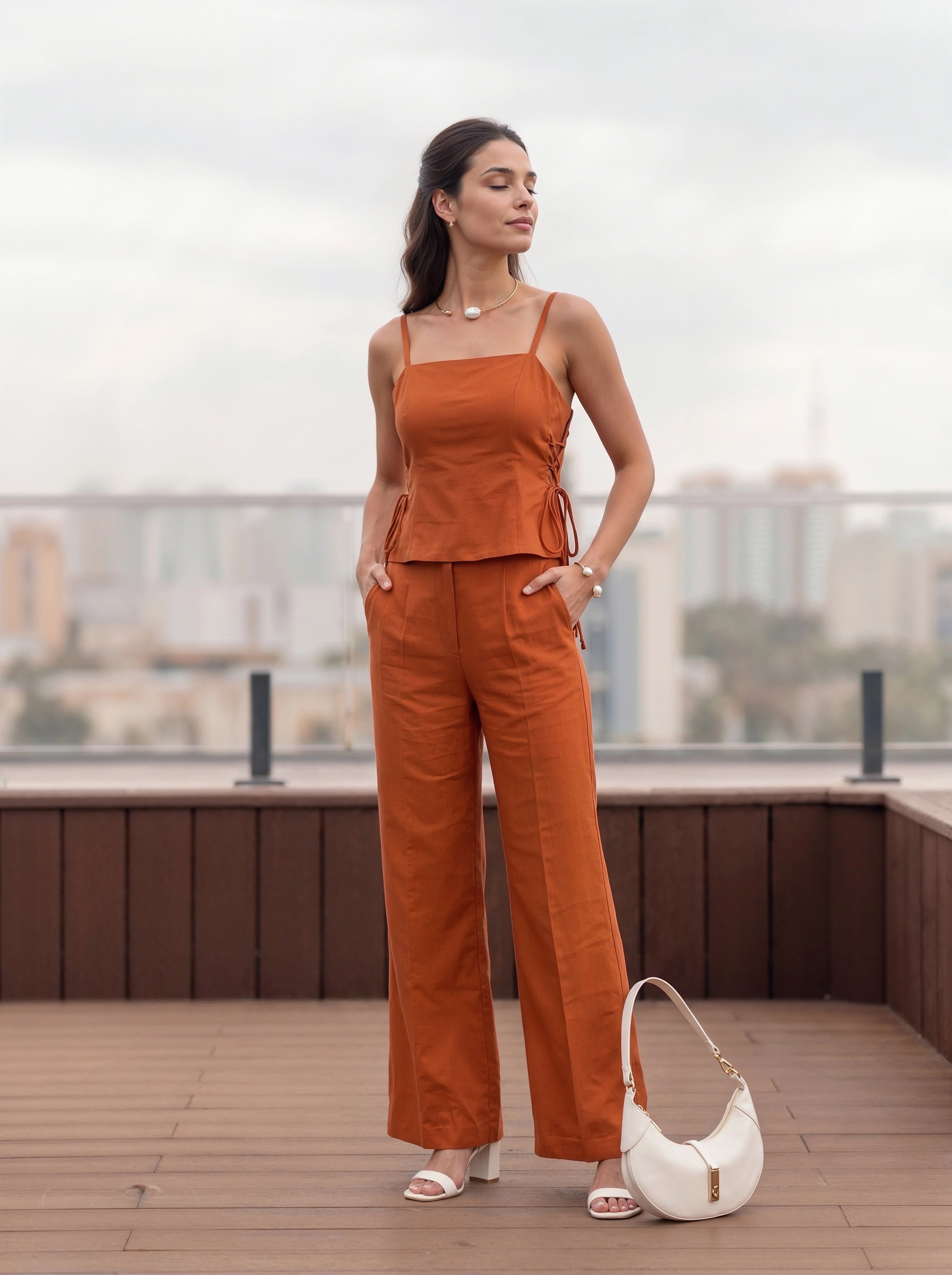 Rust Side-Tie Straight Fit Co-Ord Set