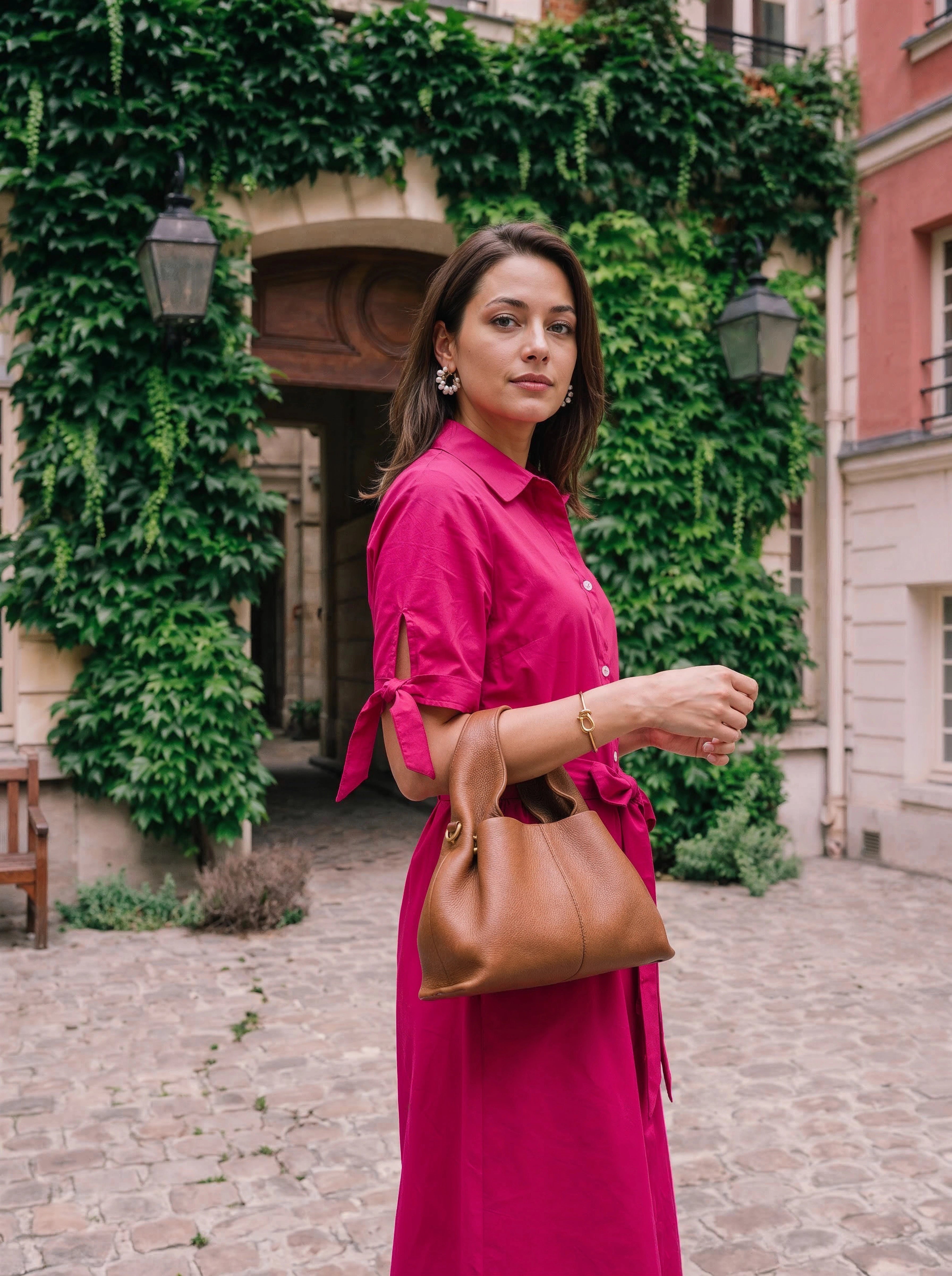 Pink Belted Shirt Dress with Tie-Waist Detail