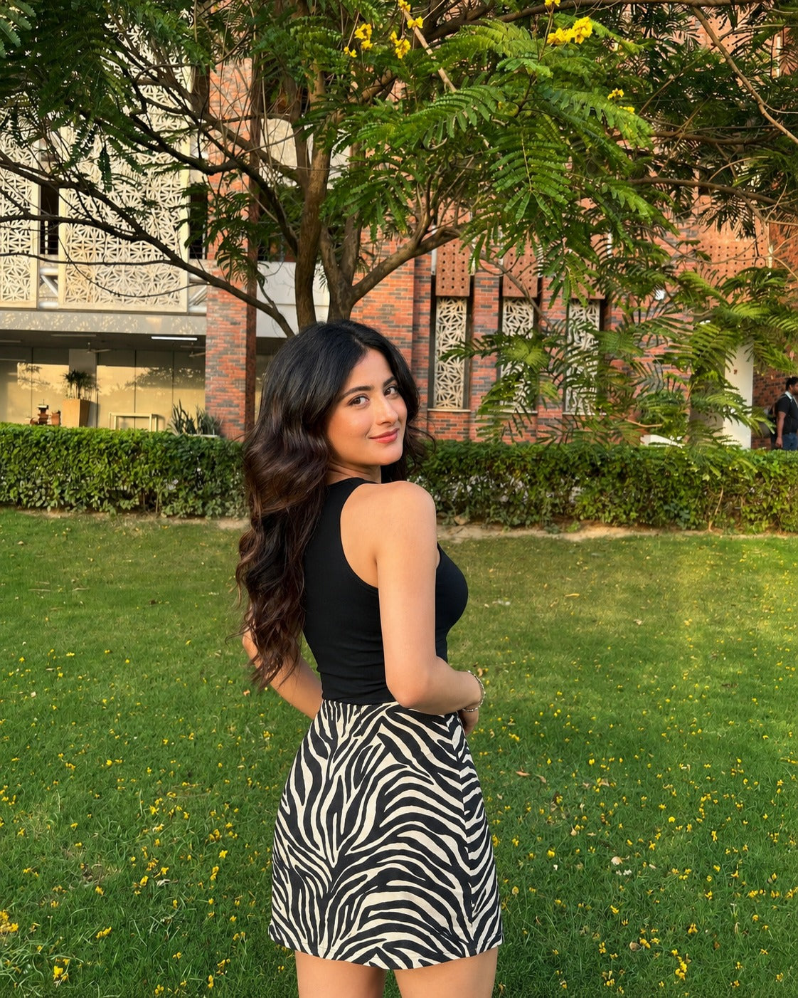 Black & White Zebra Print Mini Skirt with Side Slit