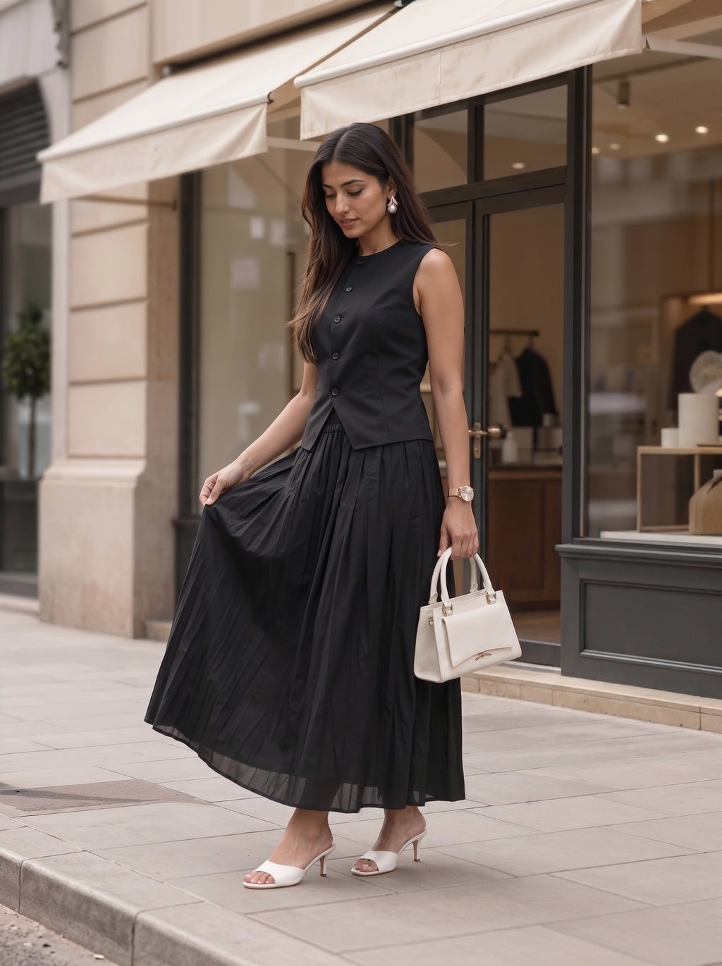 Black Sleeveless Button Front Co-Ord Set