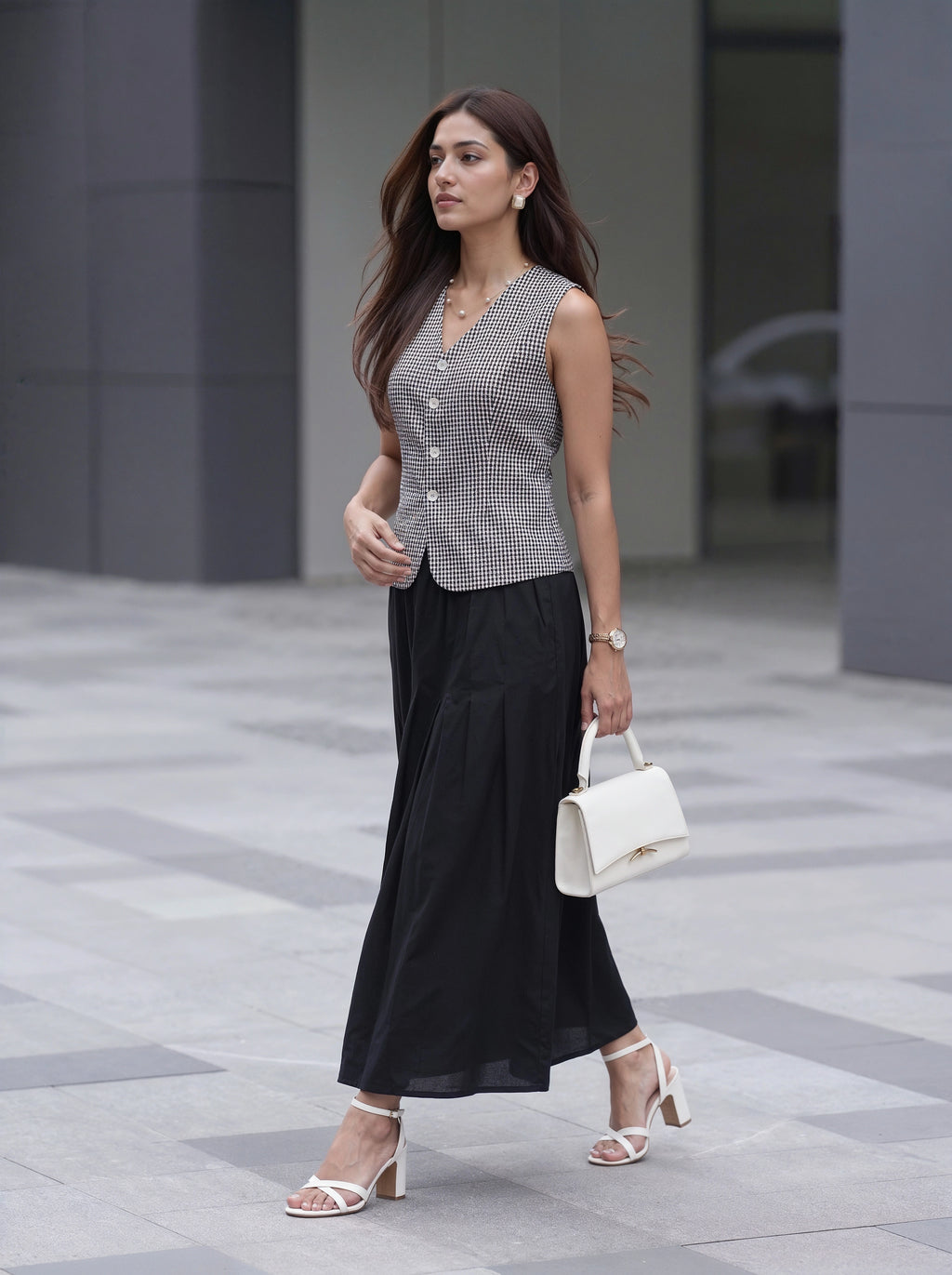 Black & White Checked Sleeveless Co-Ord Set