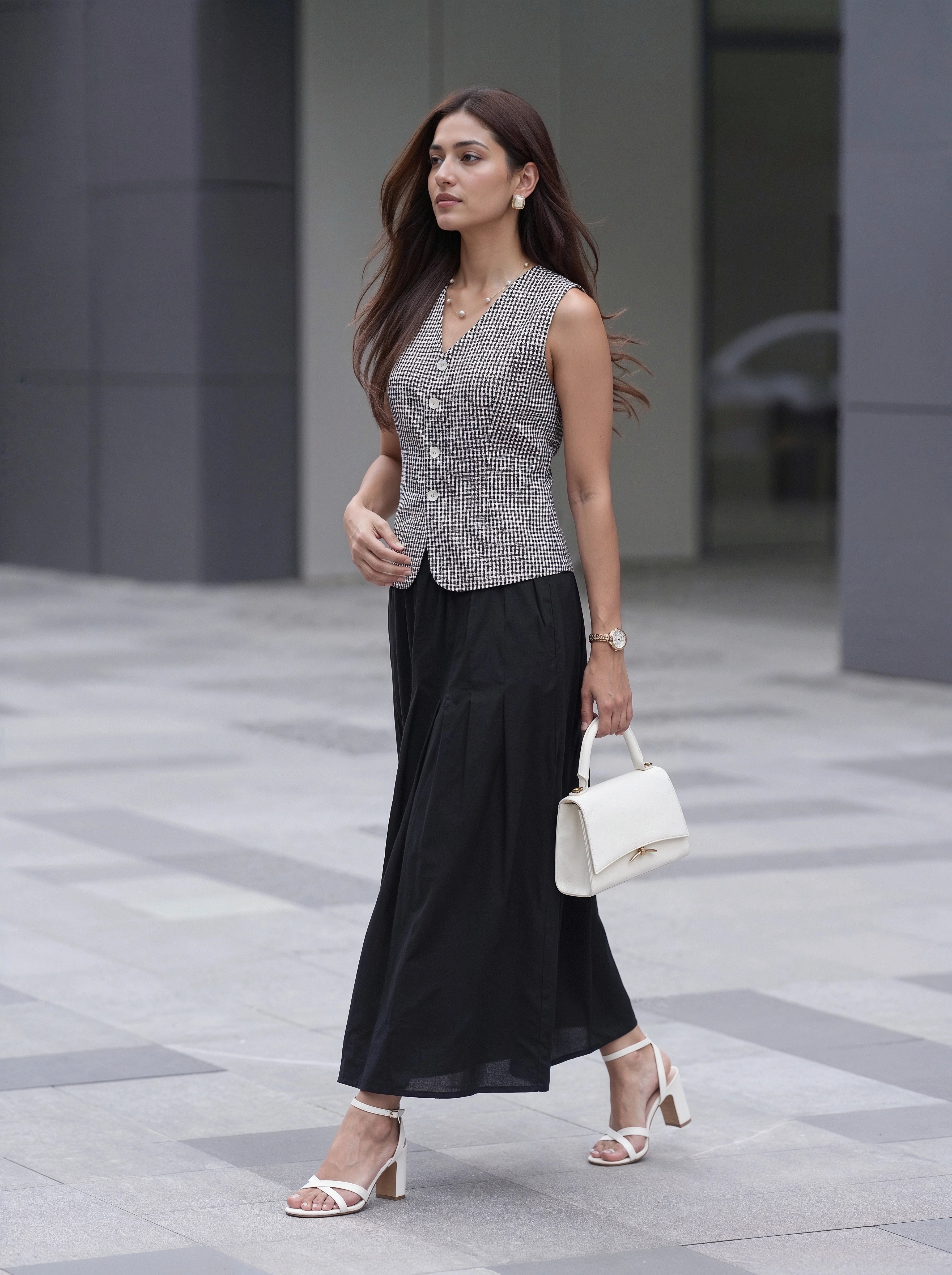Black & White Checked Sleeveless Co-Ord Set