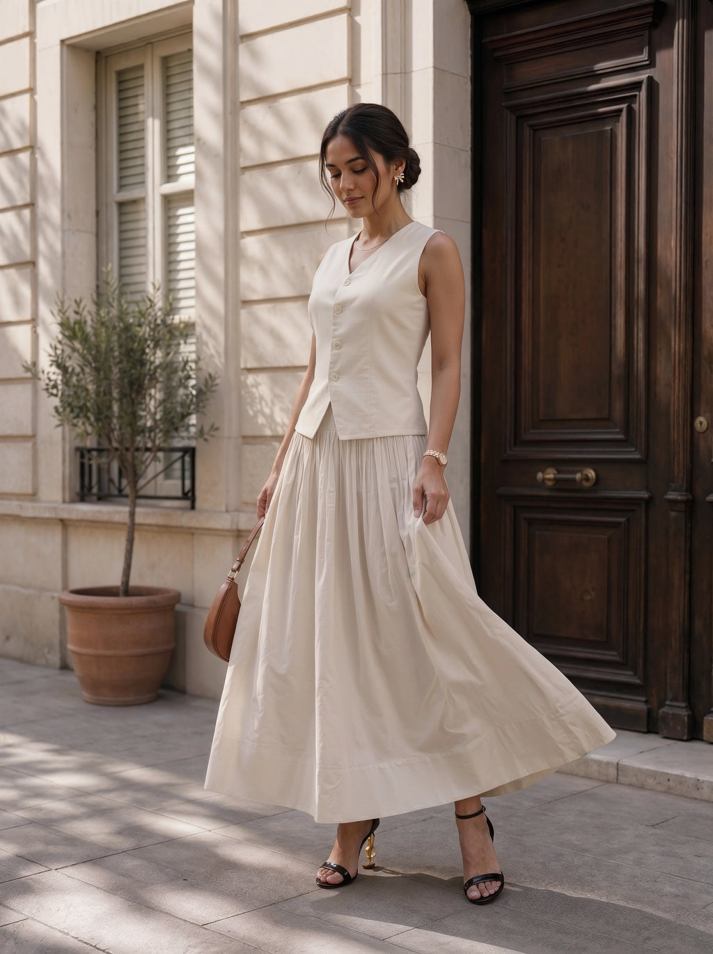 Ivory Sleeveless Button Front Co-Ord Set