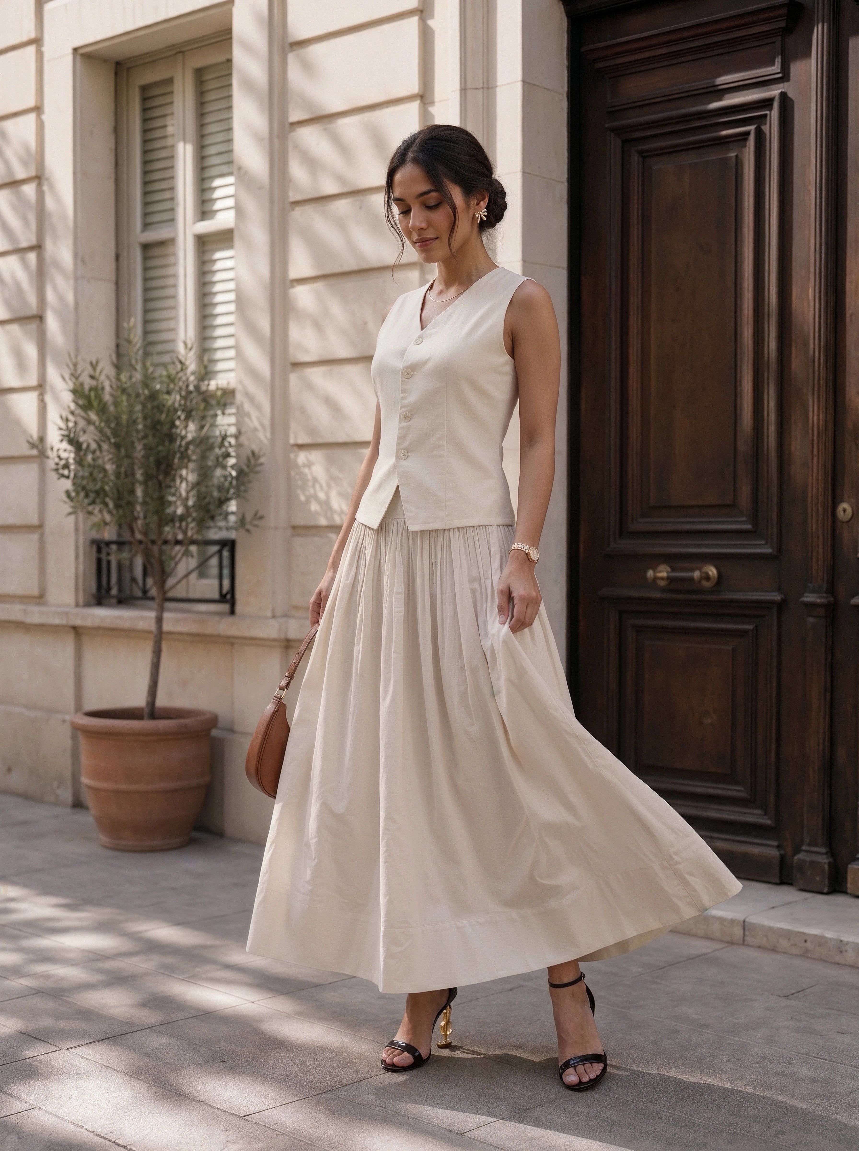 Ivory Sleeveless Button Front Co-Ord Set