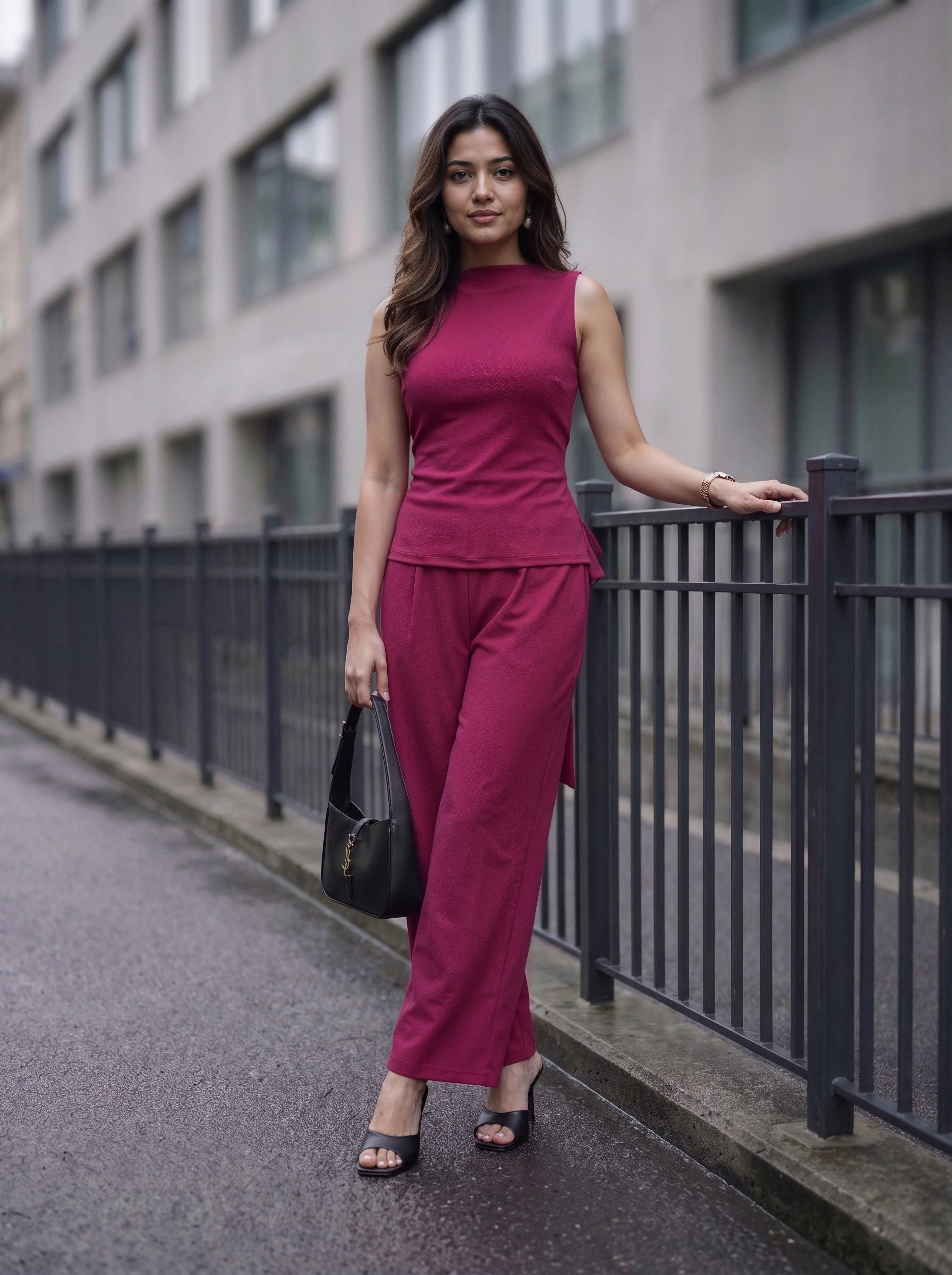 Wine Sleeveless Bow Back Co-Ord Set