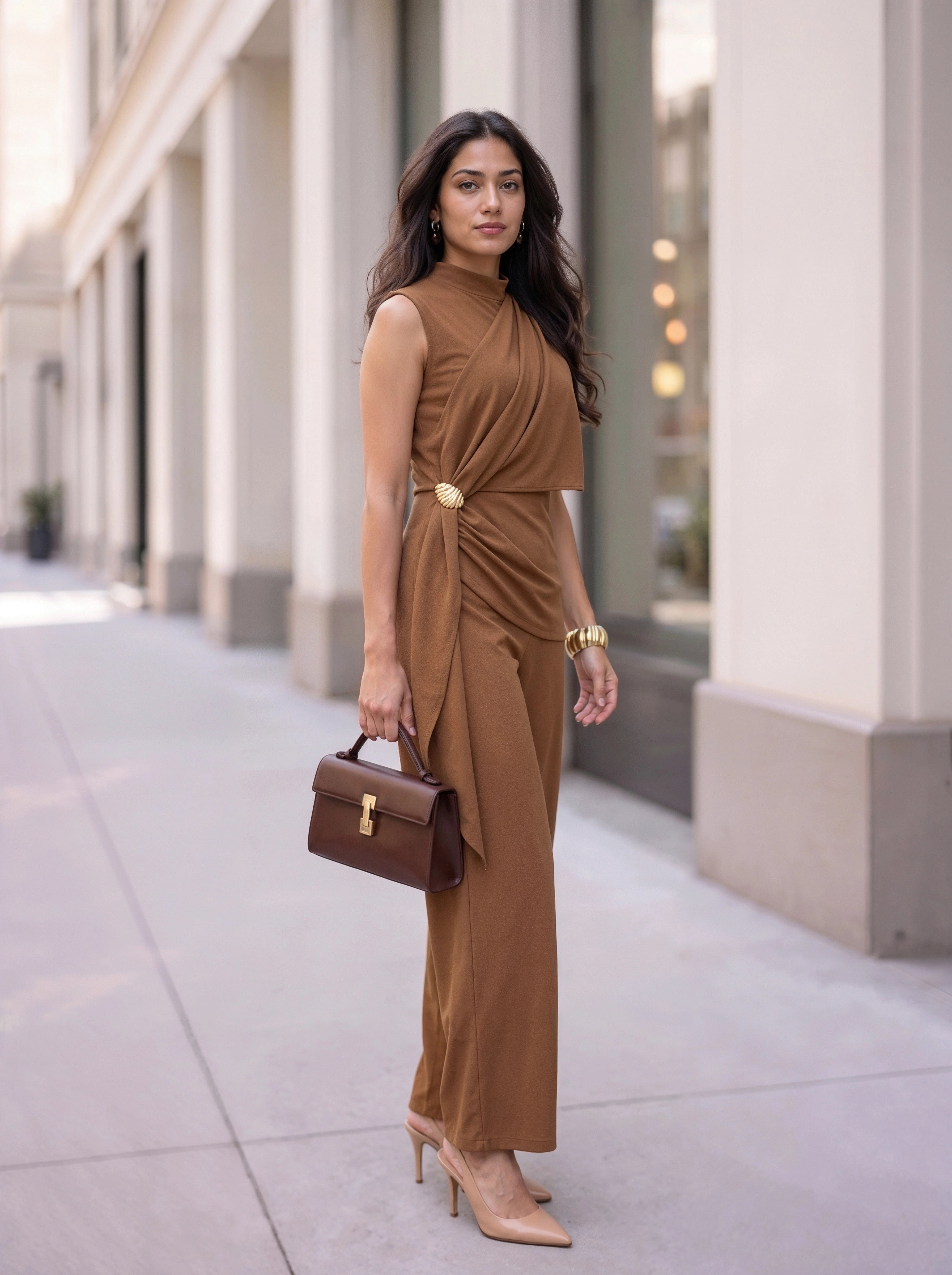 Mocha Draped Sleeveless Co-Ord Set