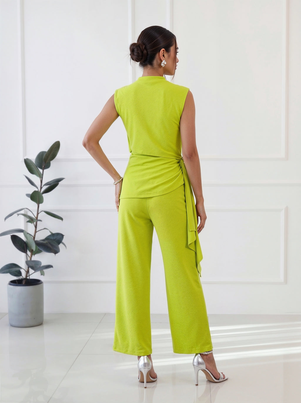 Lime Green Draped Sleeveless Co-Ord Set