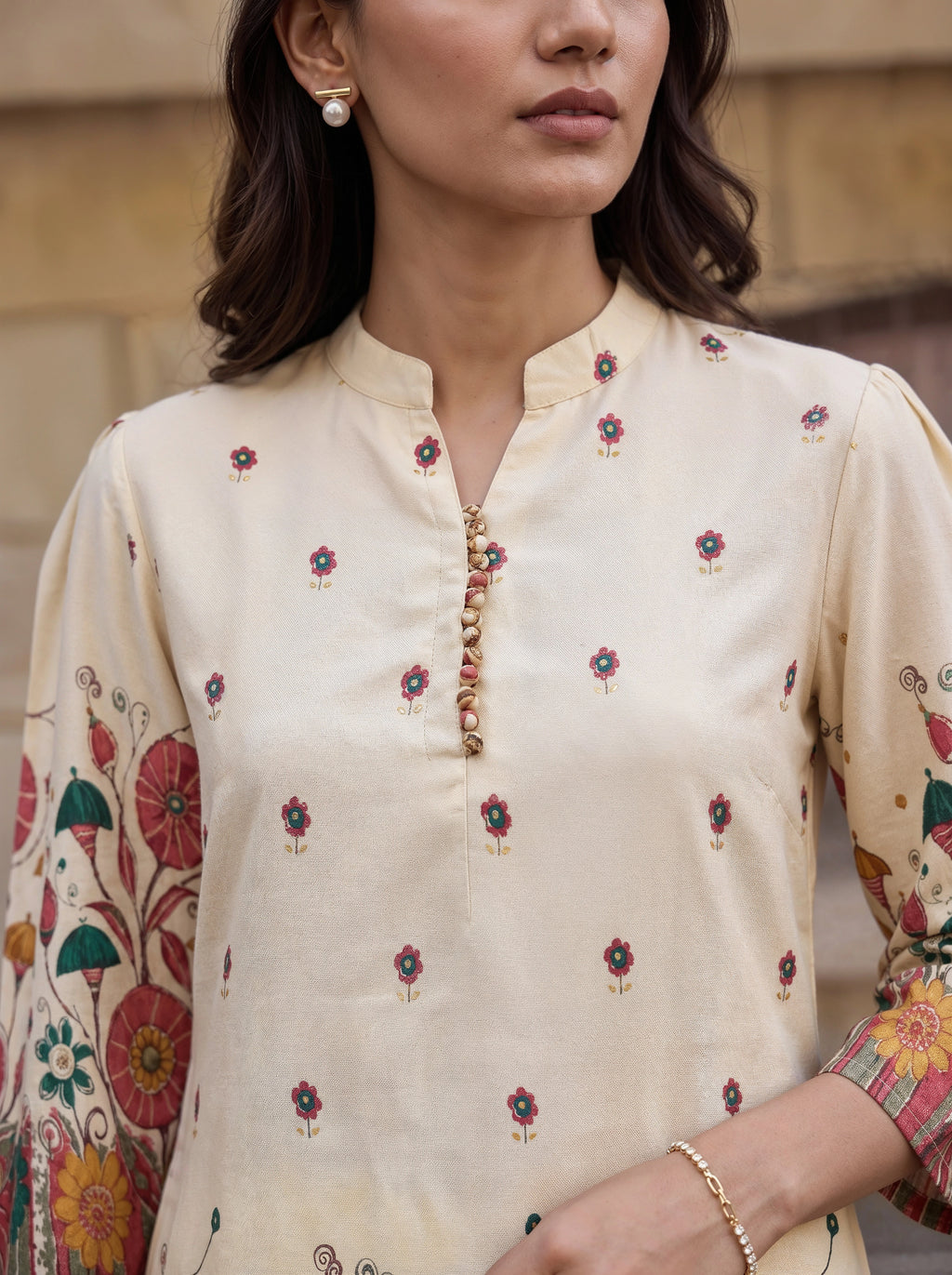 Ivory Floral Printed Kurta Co-Ord Set