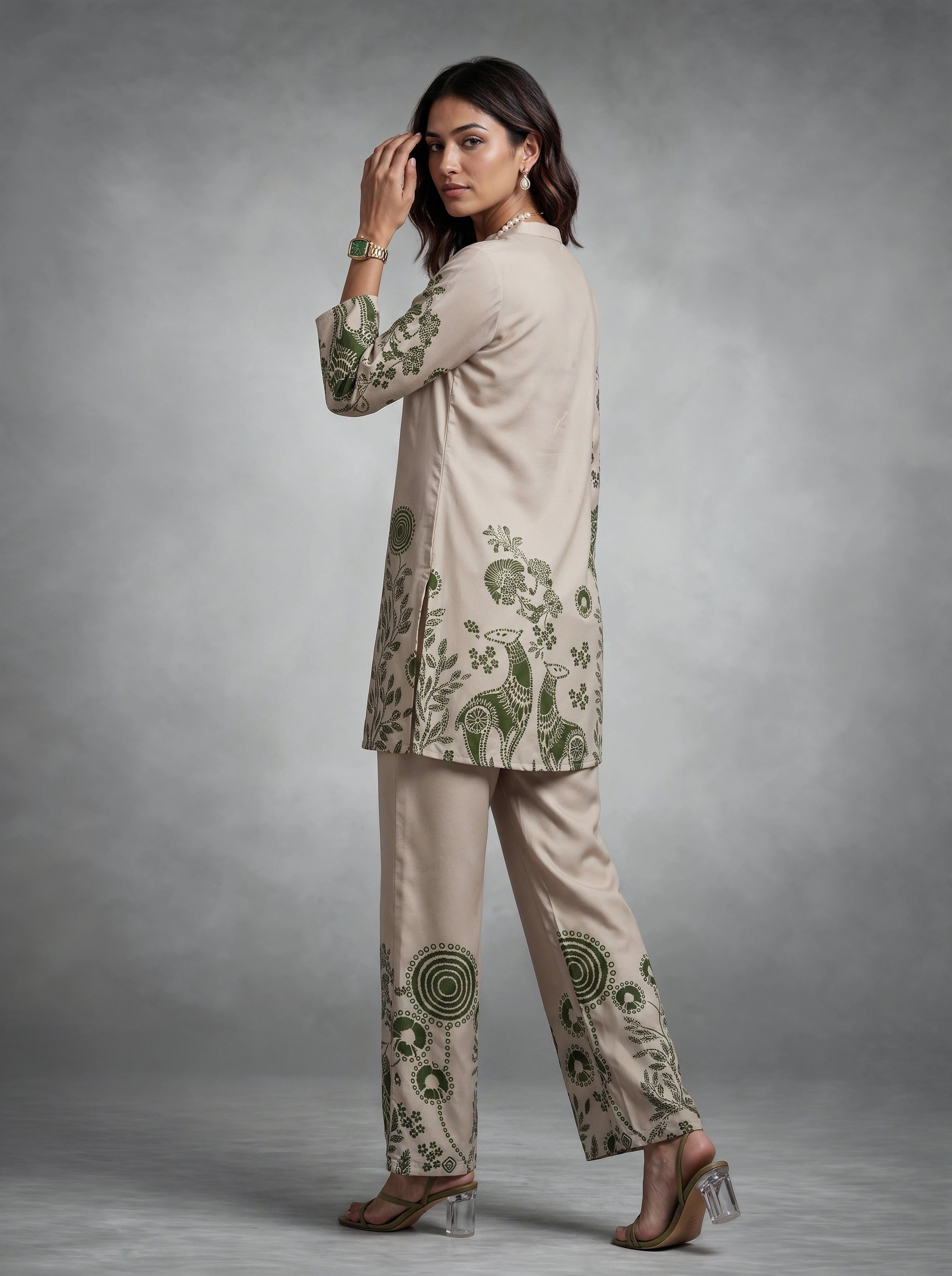 Beige Botanical Printed Co-Ord Set