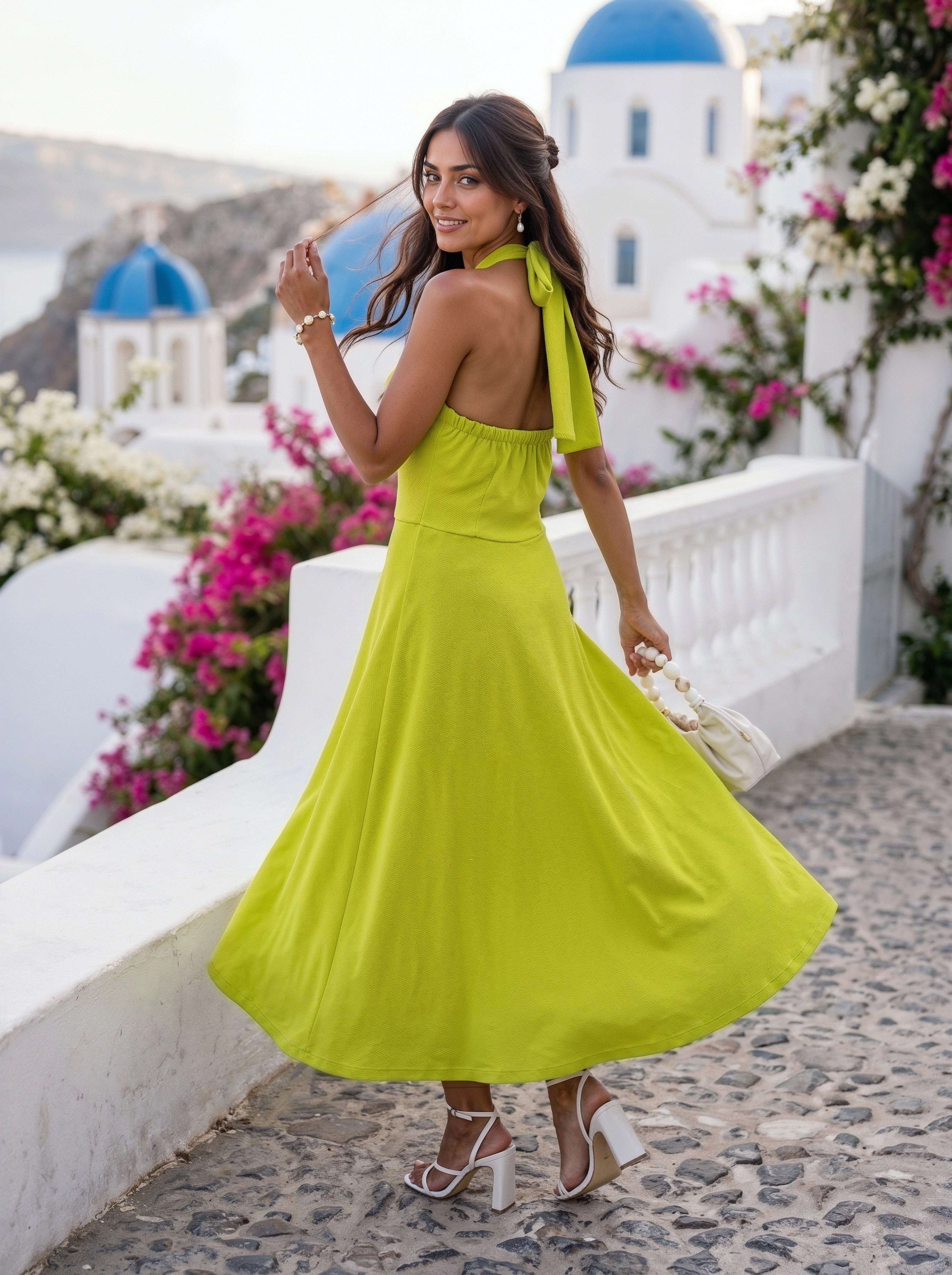 Lime Green Halter Neck Maxi Dress