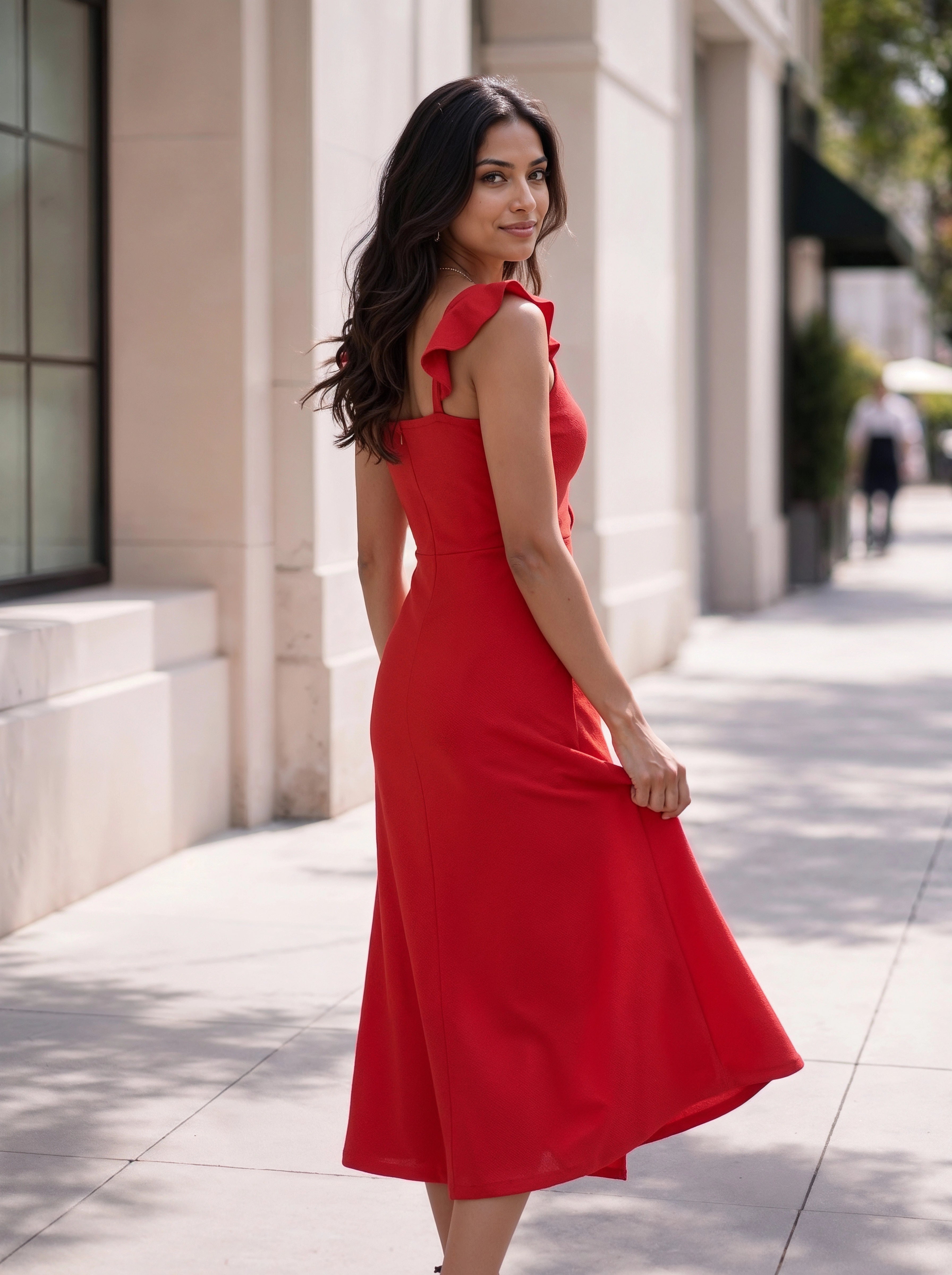 Scarlet Ruched Cut-Out Slit Midi Dress