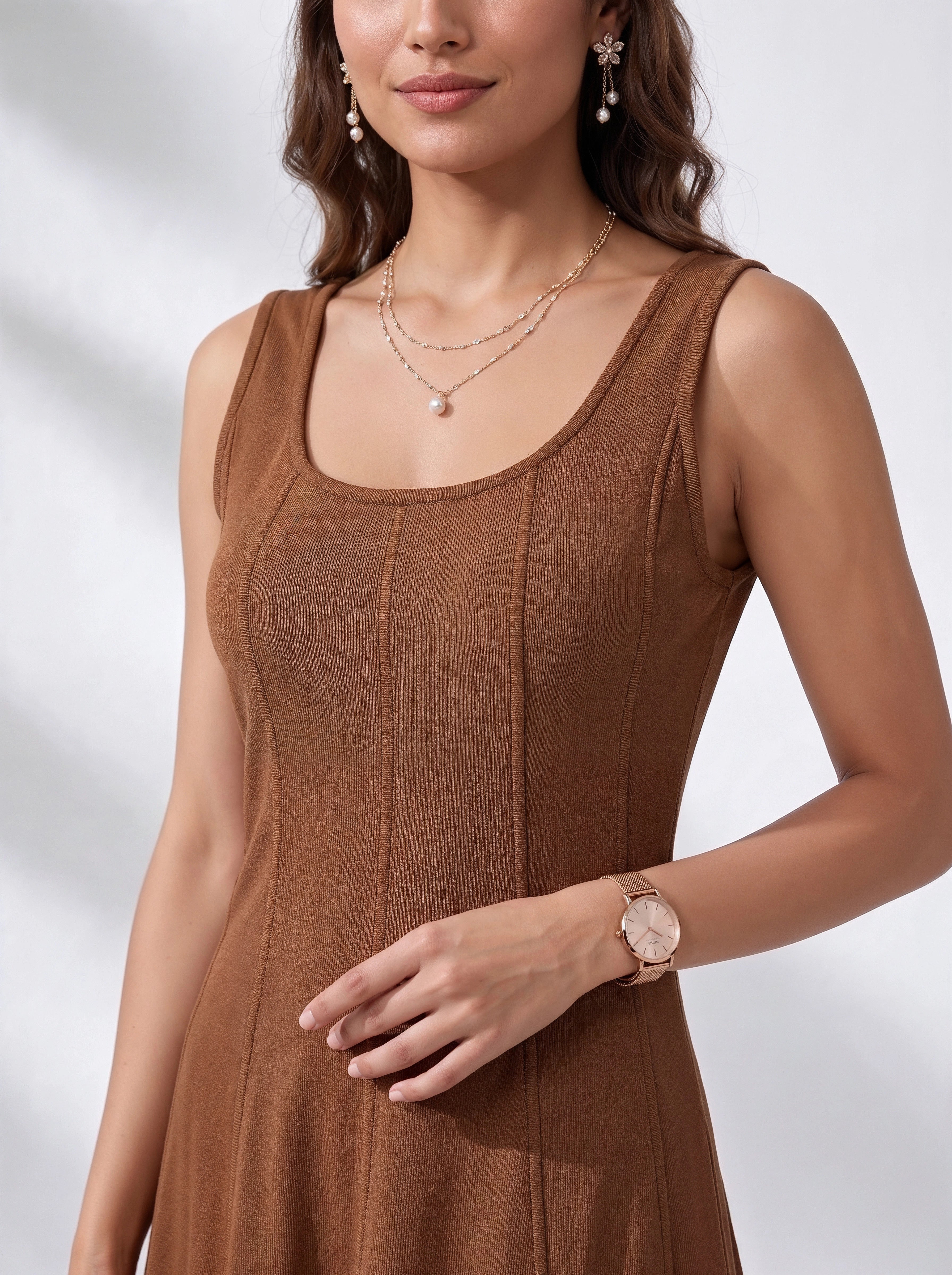 Mocha Brown Sleeveless Fit & Flare Midi Dress