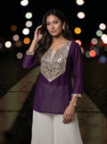 Purple Mirror Work Embellished Ethnic Top