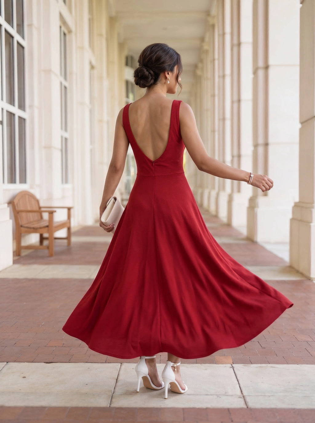 Red Sleeveless Flared Maxi Dress