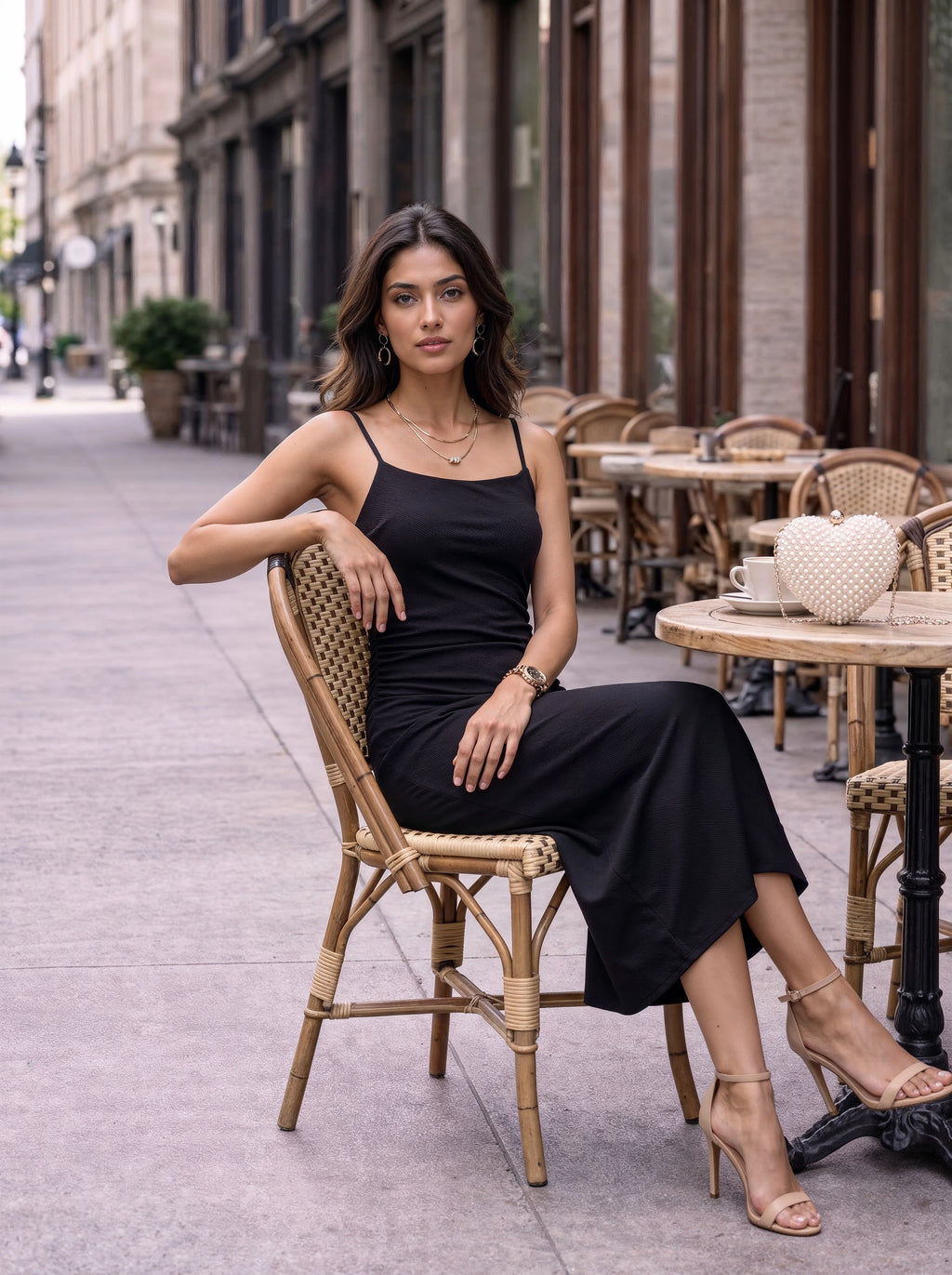 Black Midi Dress with Spaghetti Straps