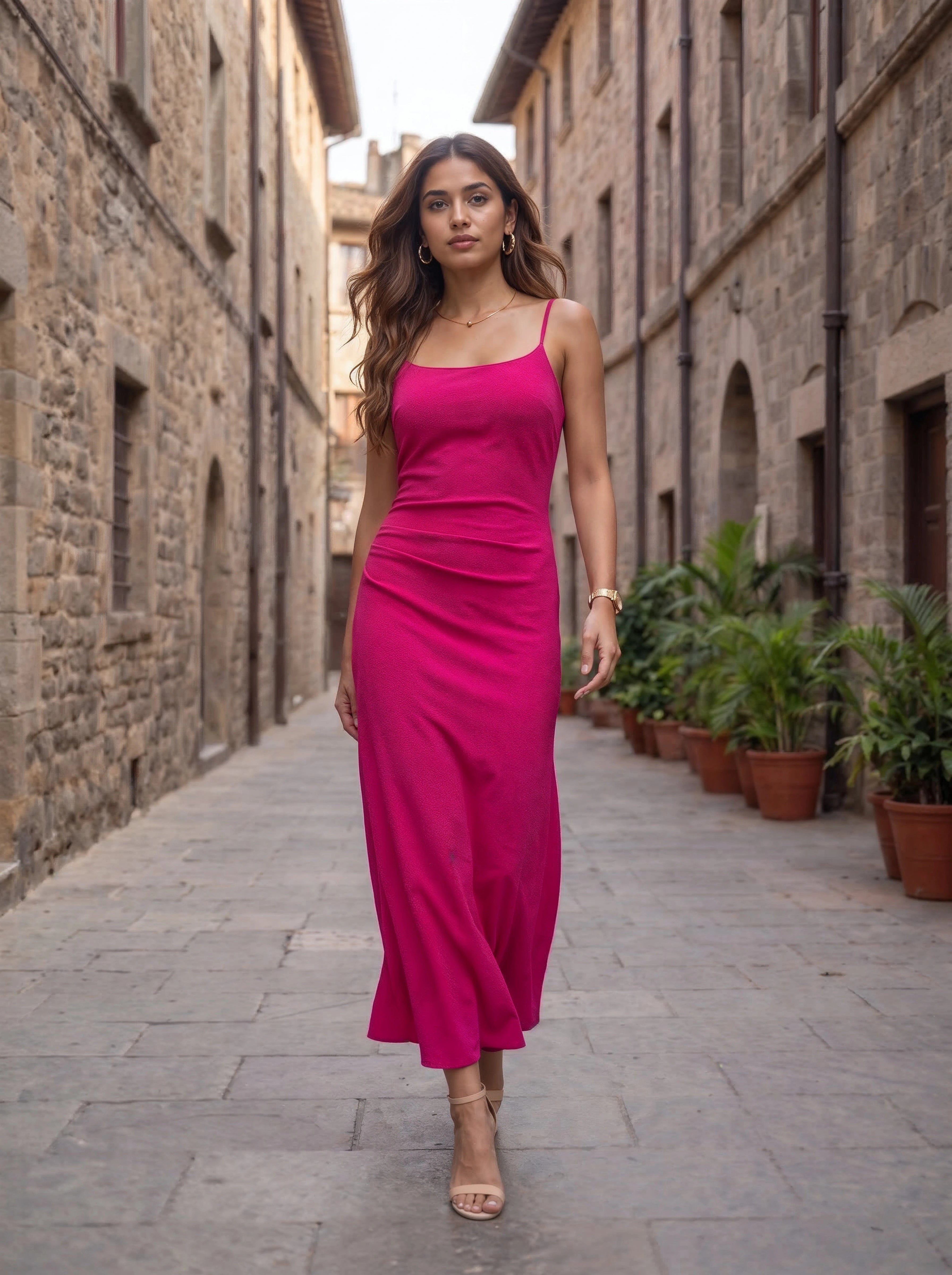 Pink Strappy Ruched Dress