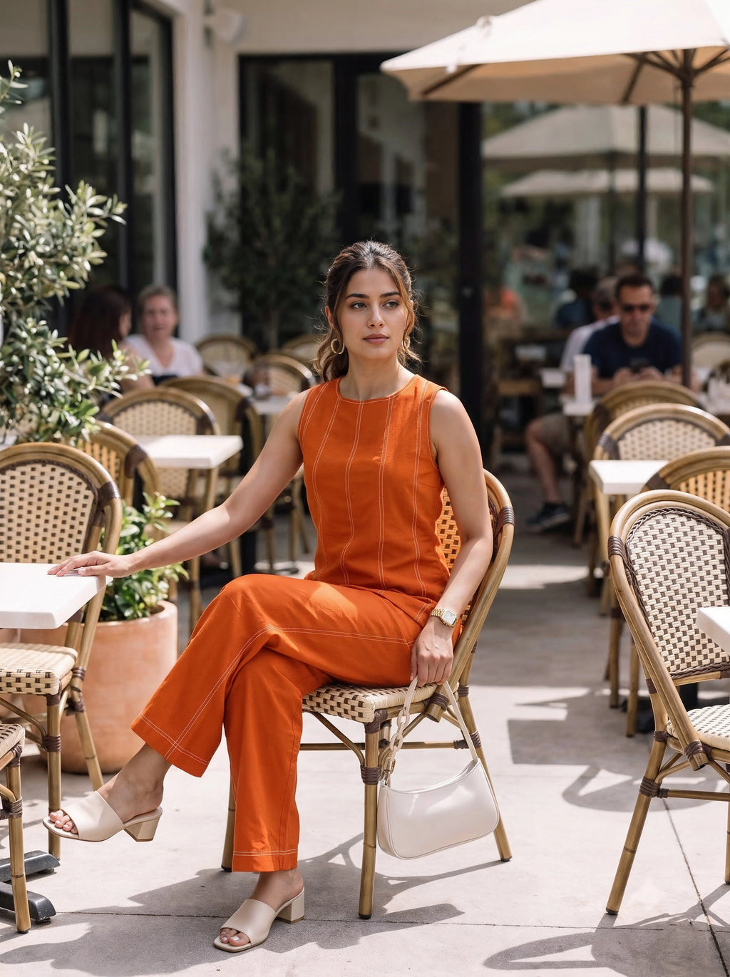 Orange Contrast Stitch Co-Ord Set