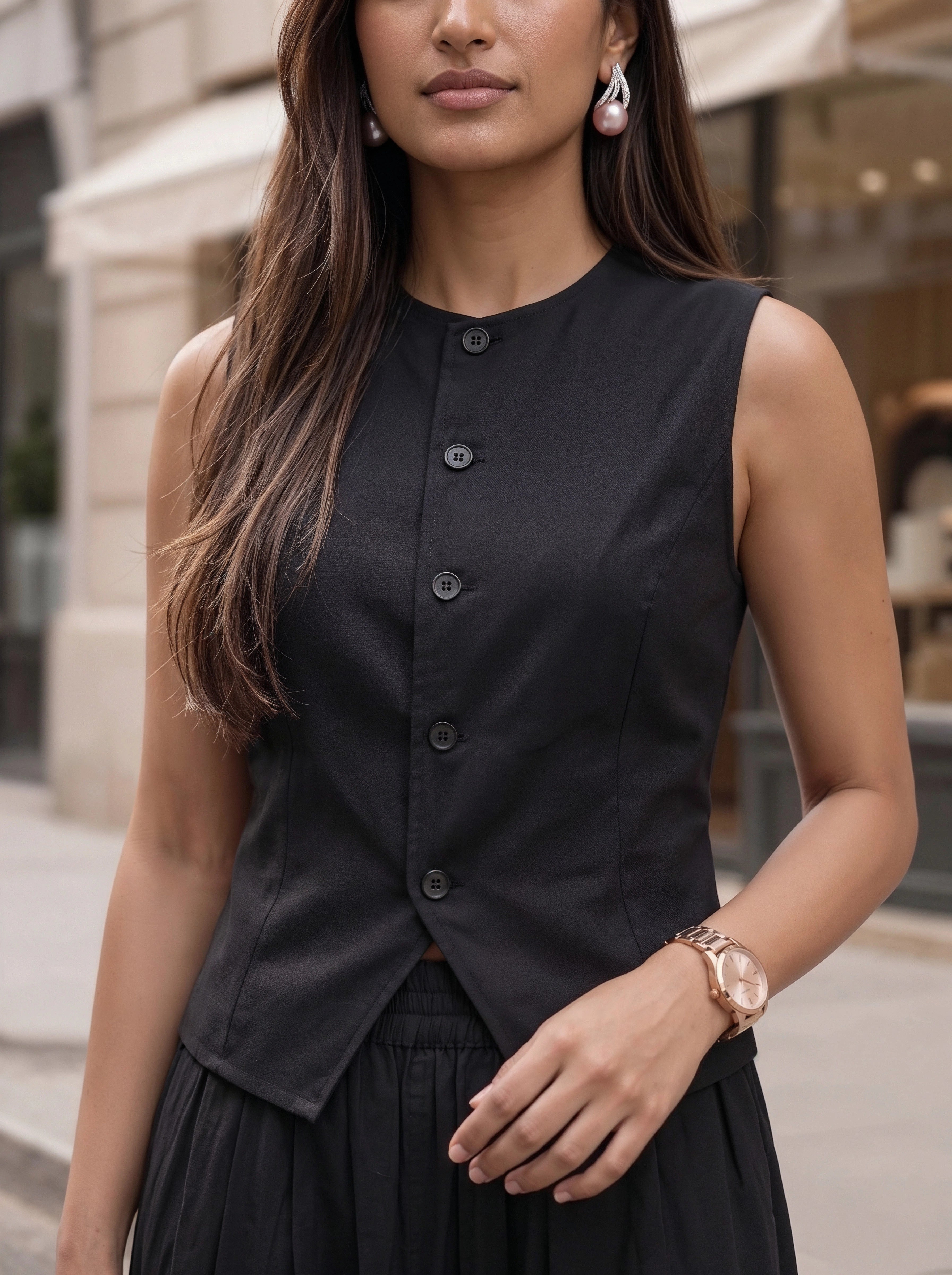 Black Sleeveless Button Front Co-Ord Set