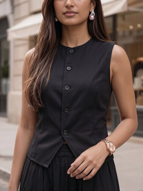 Black Sleeveless Button Front Co-Ord Set
