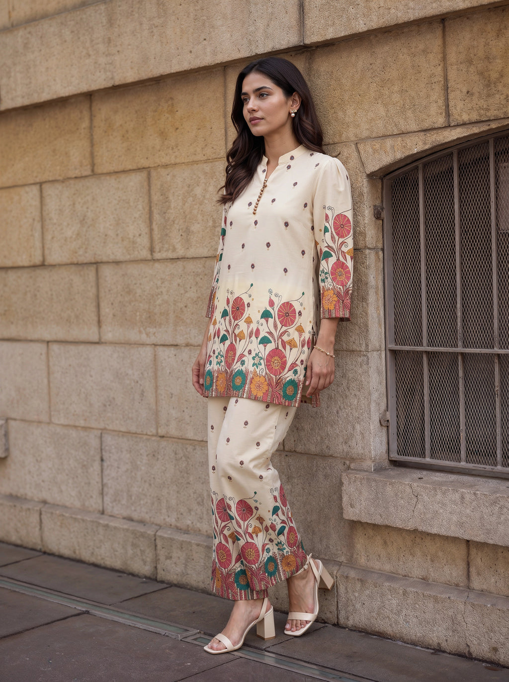 Ivory Floral Printed Kurta Co-Ord Set