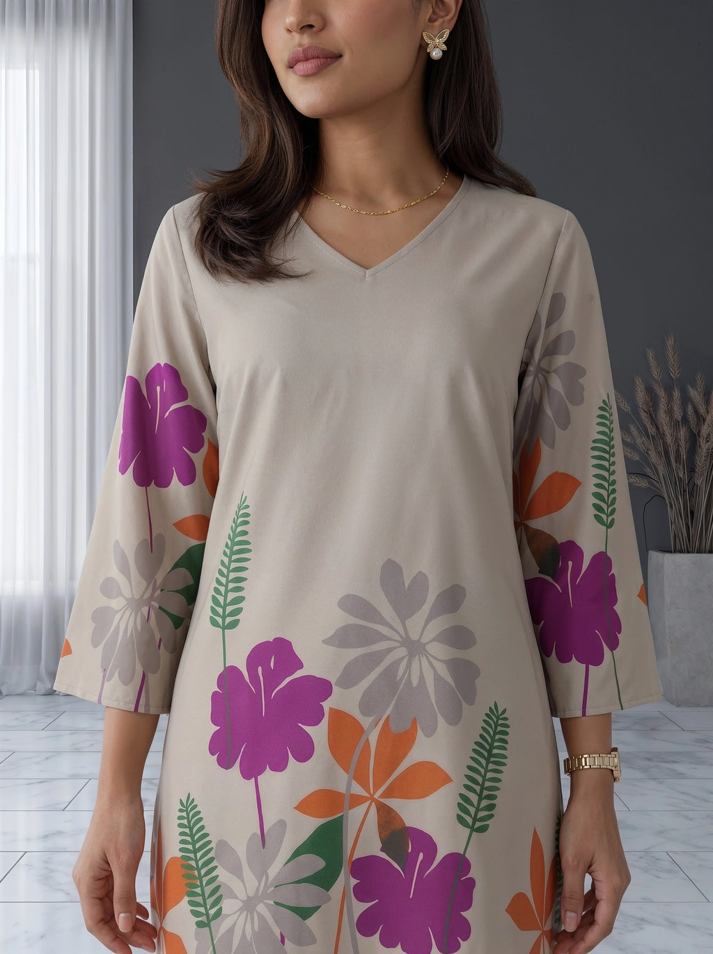 Beige Floral Printed Co-Ord Set