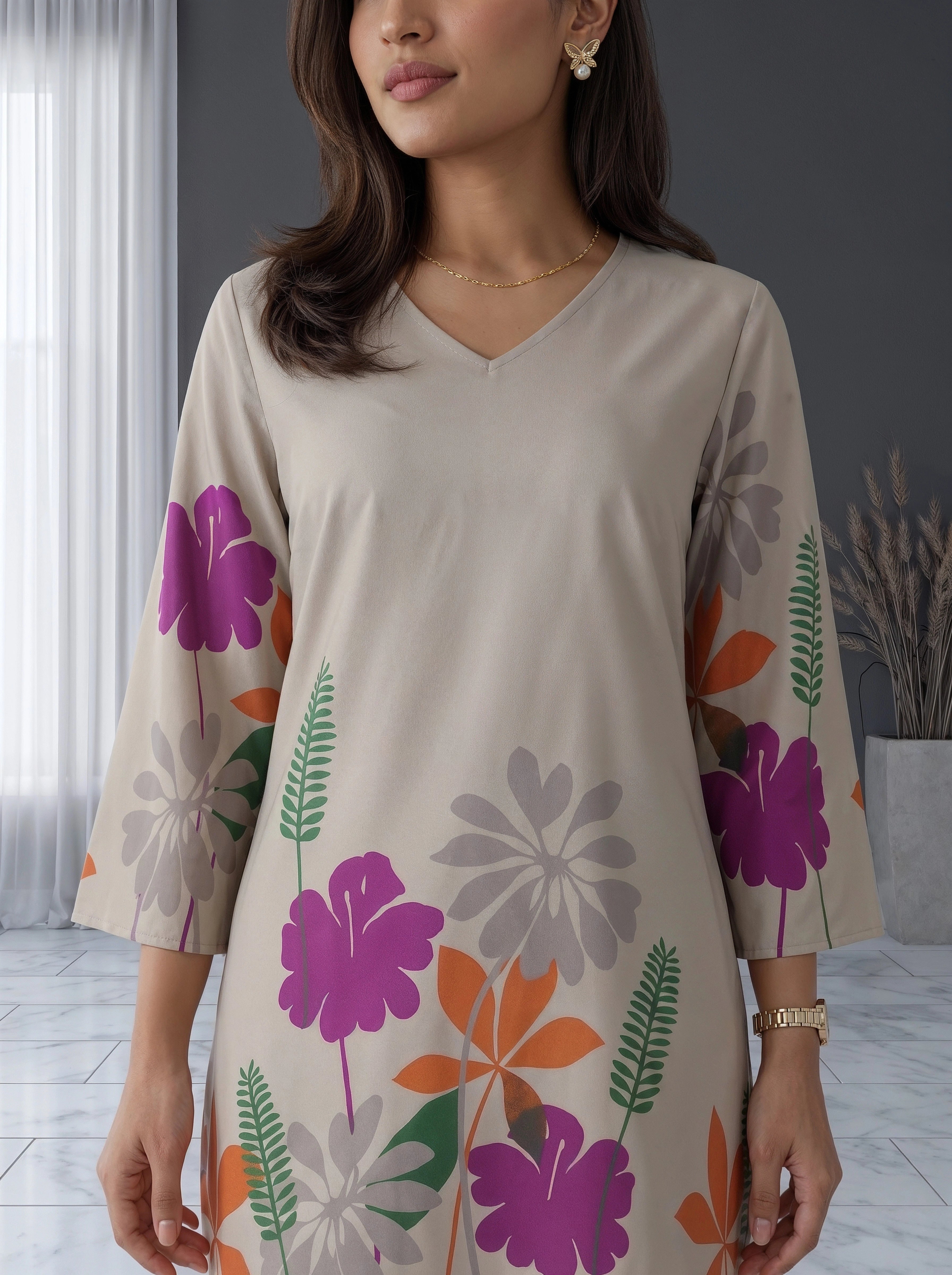 Beige Floral Printed Co-Ord Set