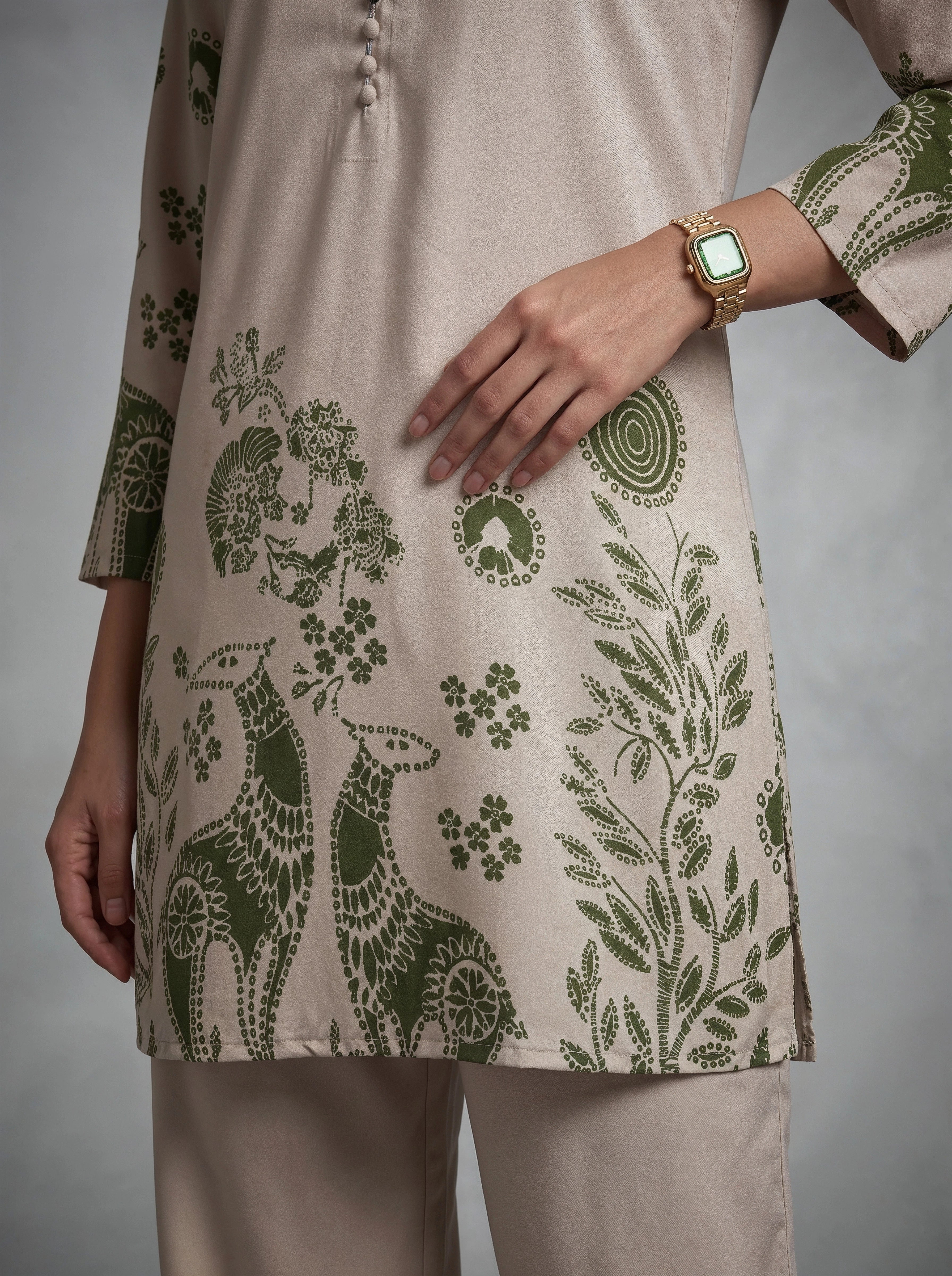 Beige Botanical Printed Co-Ord Set